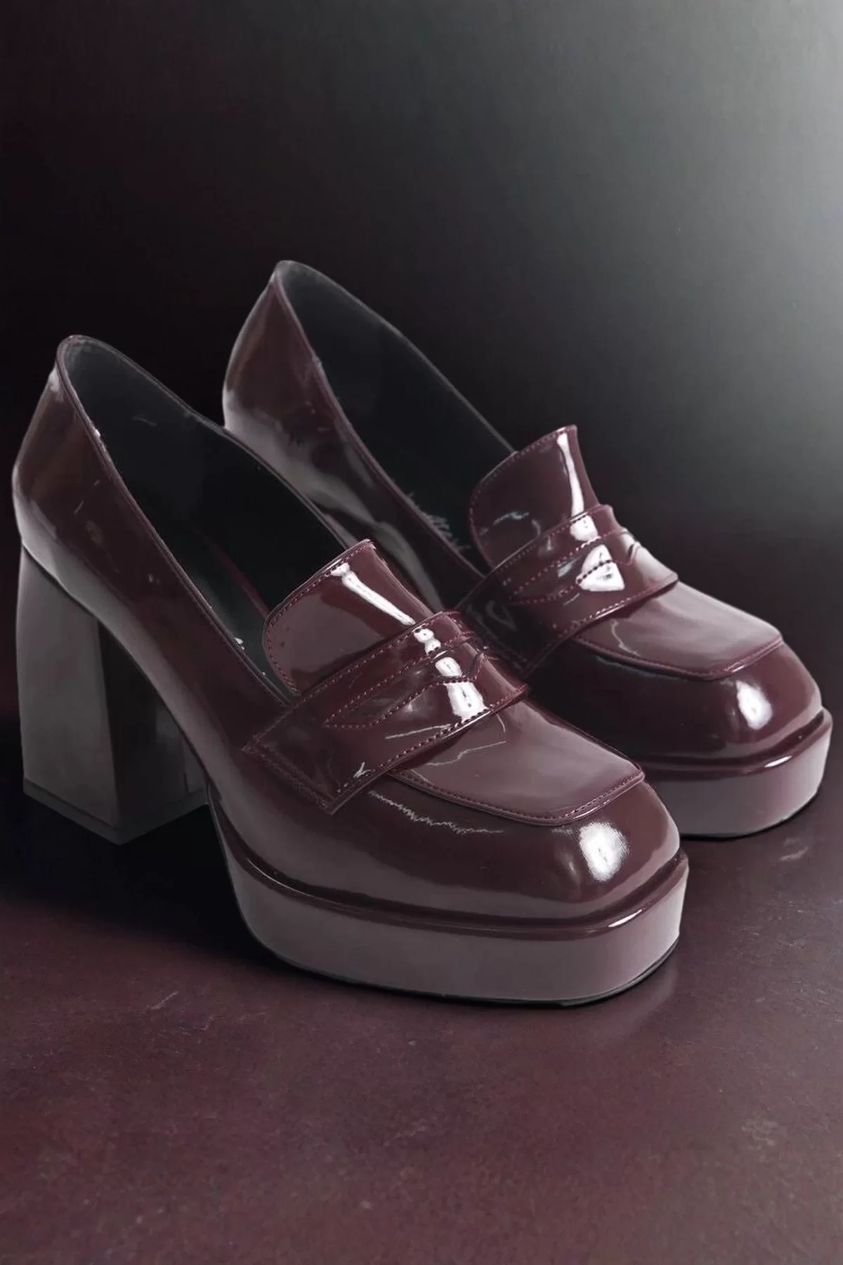 Kadın Elegant Ayakkabı Platform Kalın Topuklu Loafer Özel Tasarım Abiye Ayakkabı