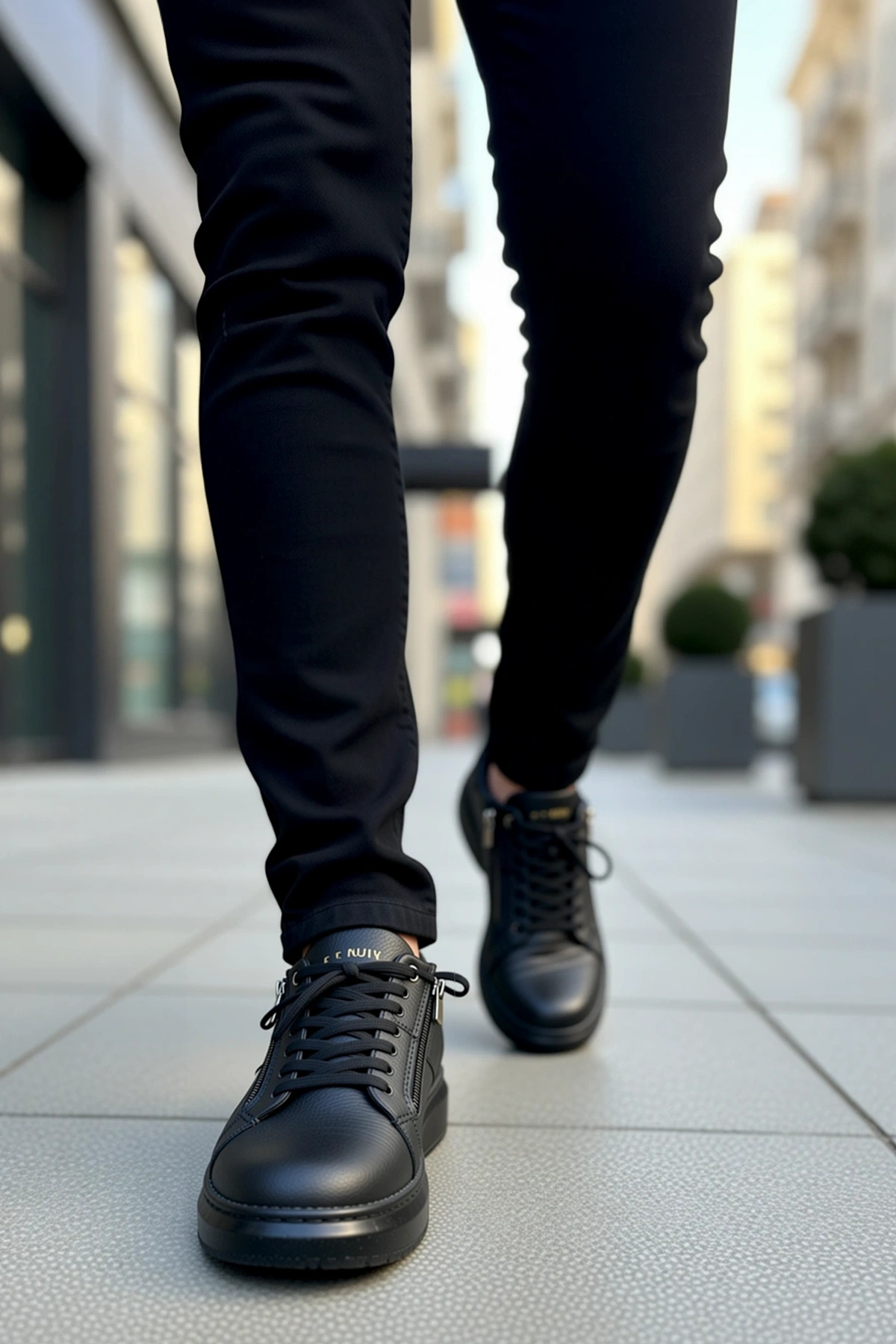 Erkek Bağcıklı Fermuarlı Deri Sneaker Standart Kalıp Fonksiyonel Dayanıklı Kaliteli Modern