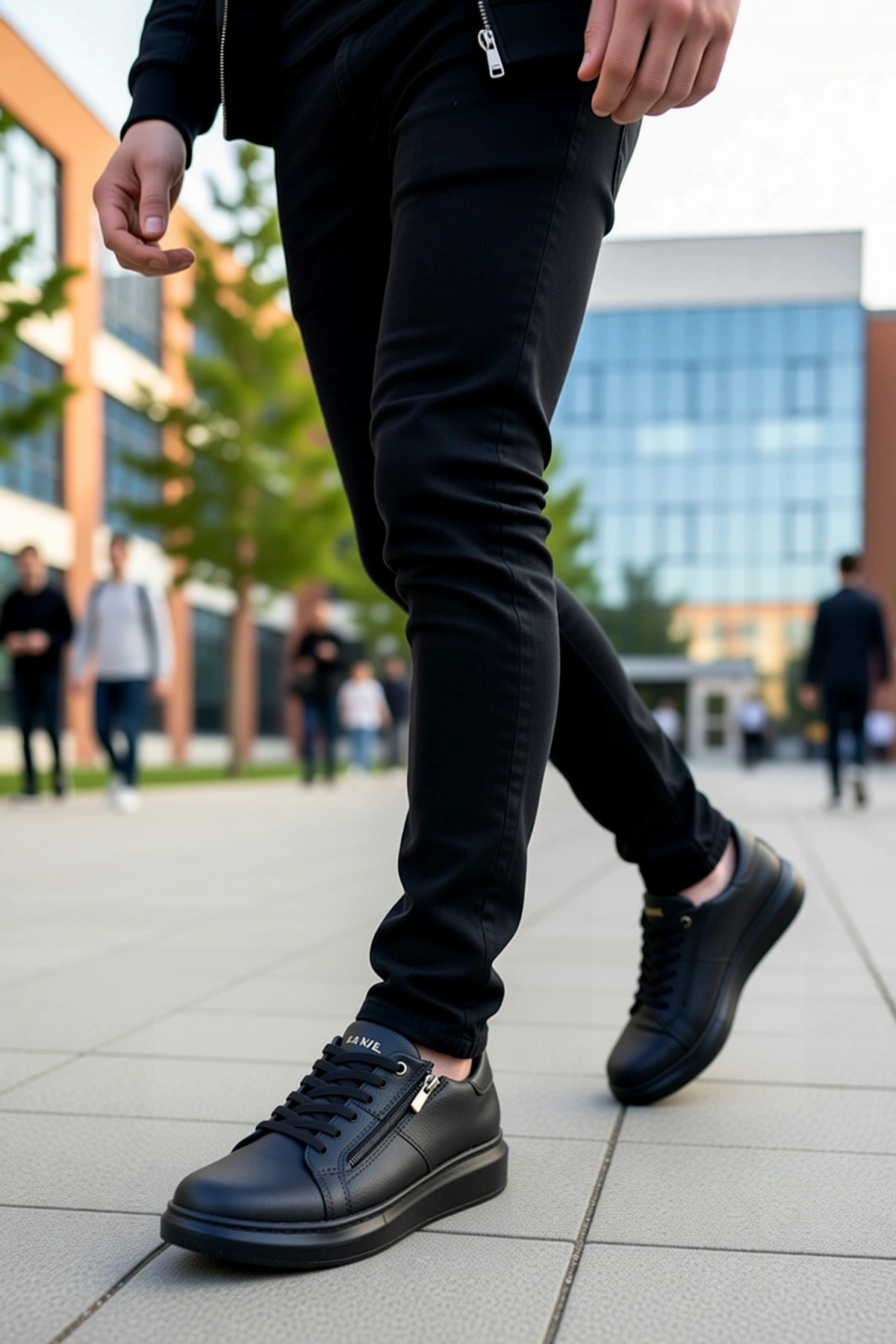 Erkek Bağcıklı Fermuarlı Deri Sneaker Standart Kalıp Fonksiyonel Dayanıklı Kaliteli Modern