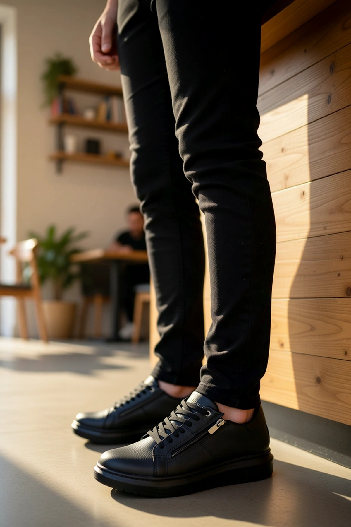 Erkek Bağcıklı Fermuarlı Deri Sneaker Standart Kalıp Fonksiyonel Dayanıklı Kaliteli Modern