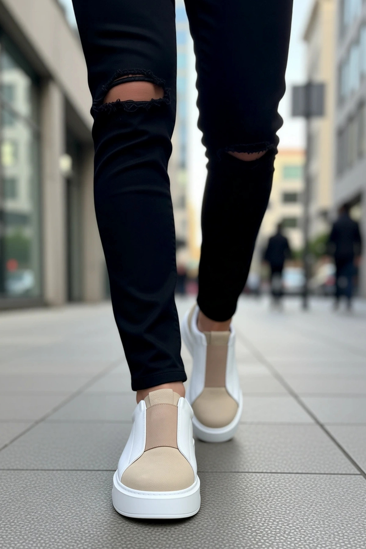 Erkek Günlük Sneaker Düşük Yaka Bağcıksız Kalın Taban Deri Süet Fonksiyonel Dayanıklı Spor