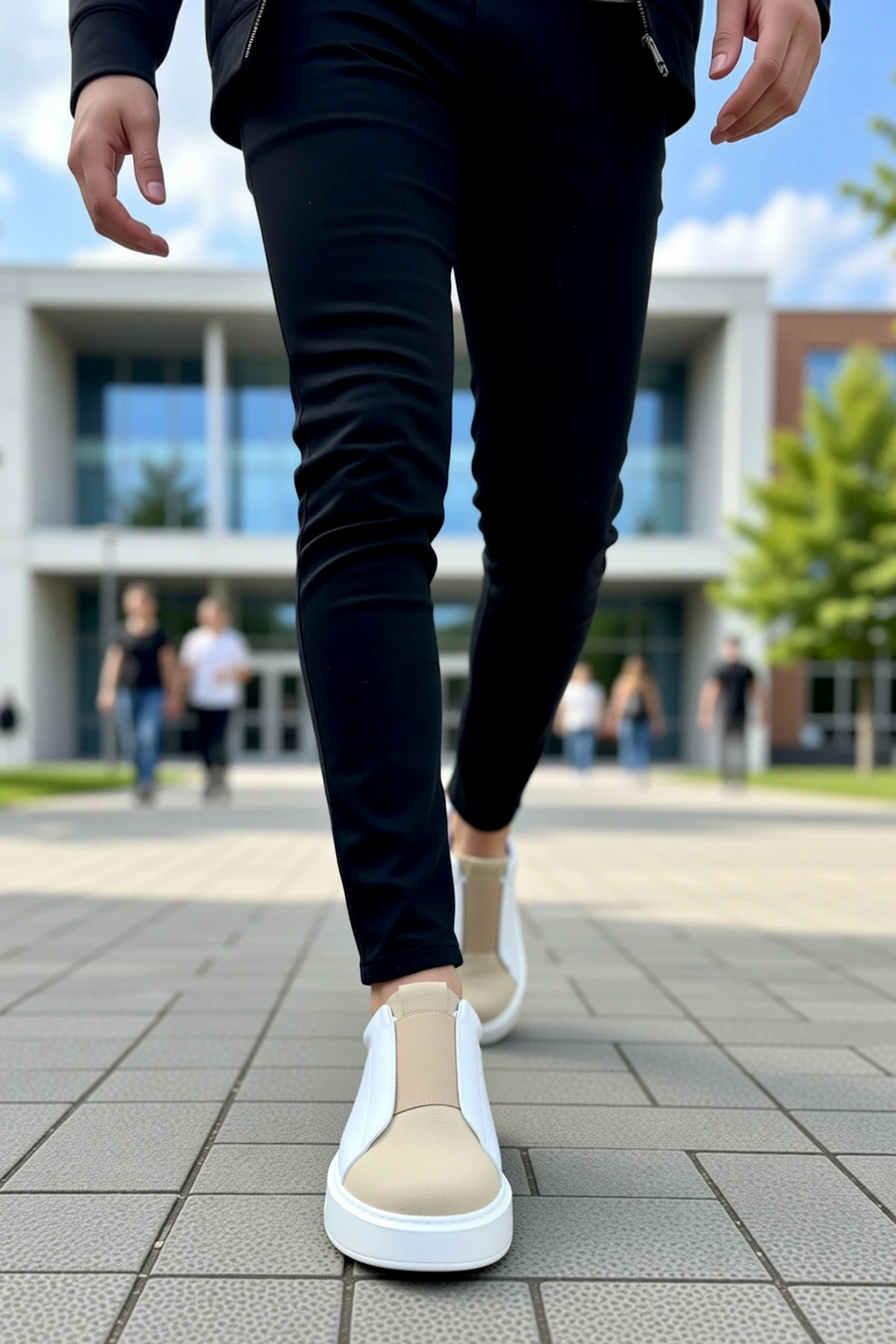 Erkek Günlük Sneaker Düşük Yaka Bağcıksız Kalın Taban Deri Süet Fonksiyonel Dayanıklı Spor