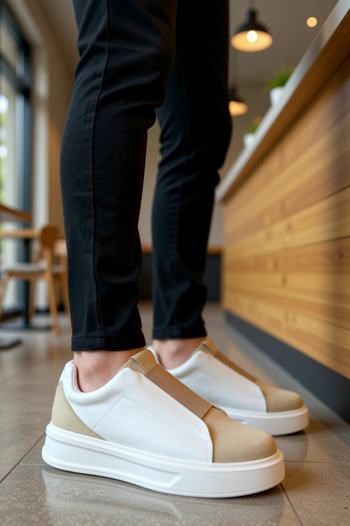 Erkek Günlük Sneaker Düşük Yaka Bağcıksız Kalın Taban Deri Süet Fonksiyonel Dayanıklı Spor