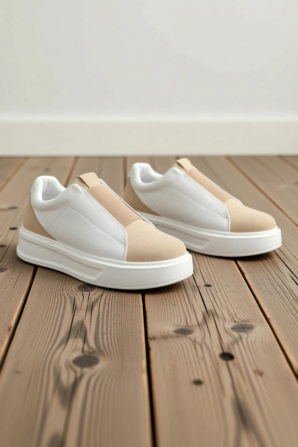 Erkek Günlük Sneaker Düşük Yaka Bağcıksız Kalın Taban Deri Süet Fonksiyonel Dayanıklı Spor