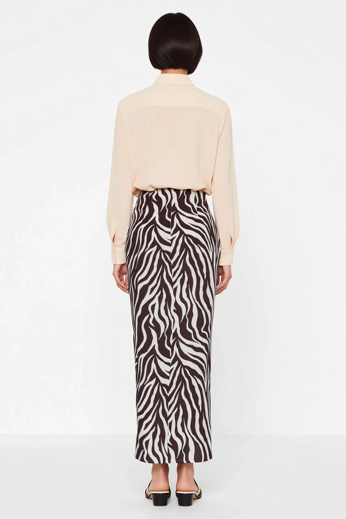 Kadın Maxi Plaj Etek Zebra Desenli Büzgülü Dokuma Astarsız Bodycone Kesim Viskoz Günlük Rahat Modern