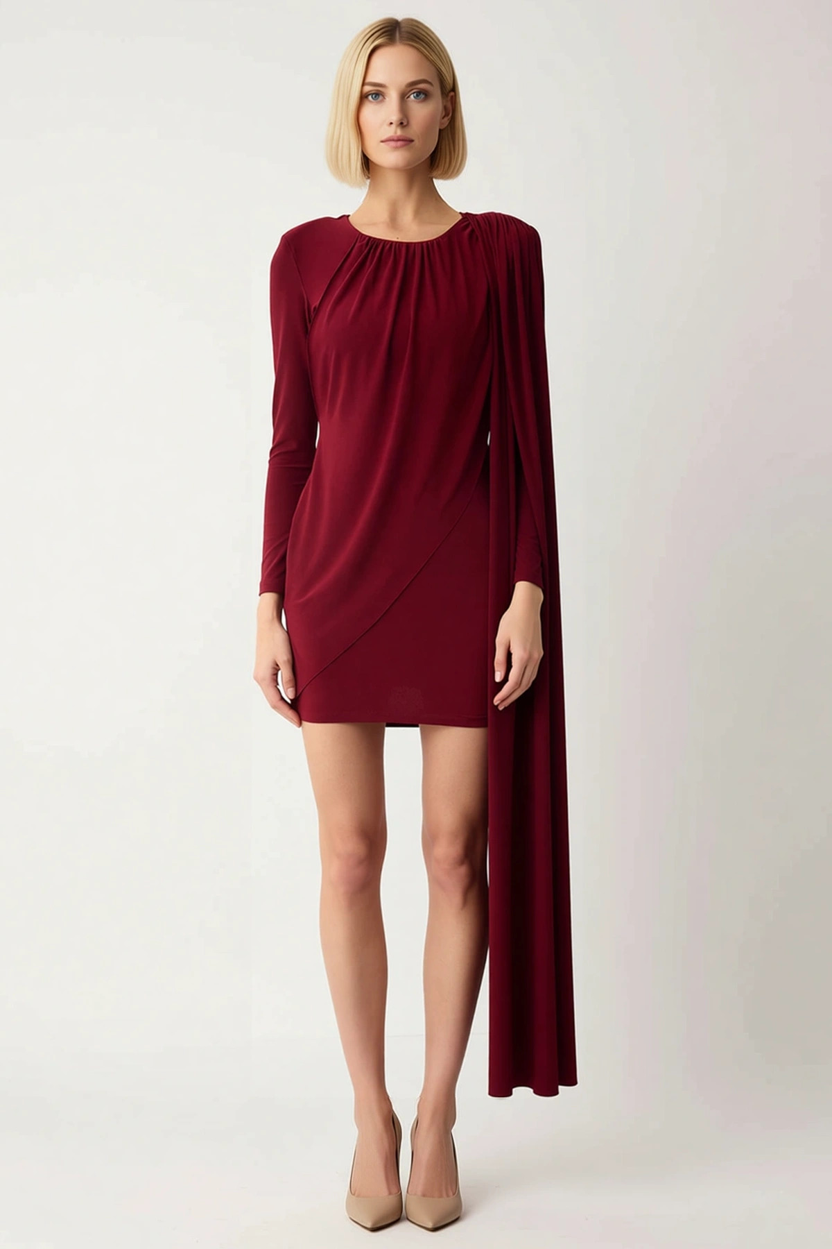 Kadın Bisiklet Yaka Uzun Kol Düz Örme Bodycon Mini Elbise Fonksiyonel Dayanıklı Kaliteli Şık