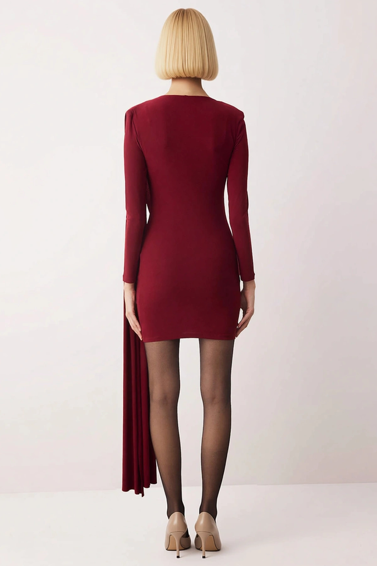 Kadın Bisiklet Yaka Uzun Kol Düz Örme Bodycon Mini Elbise Fonksiyonel Dayanıklı Kaliteli Şık
