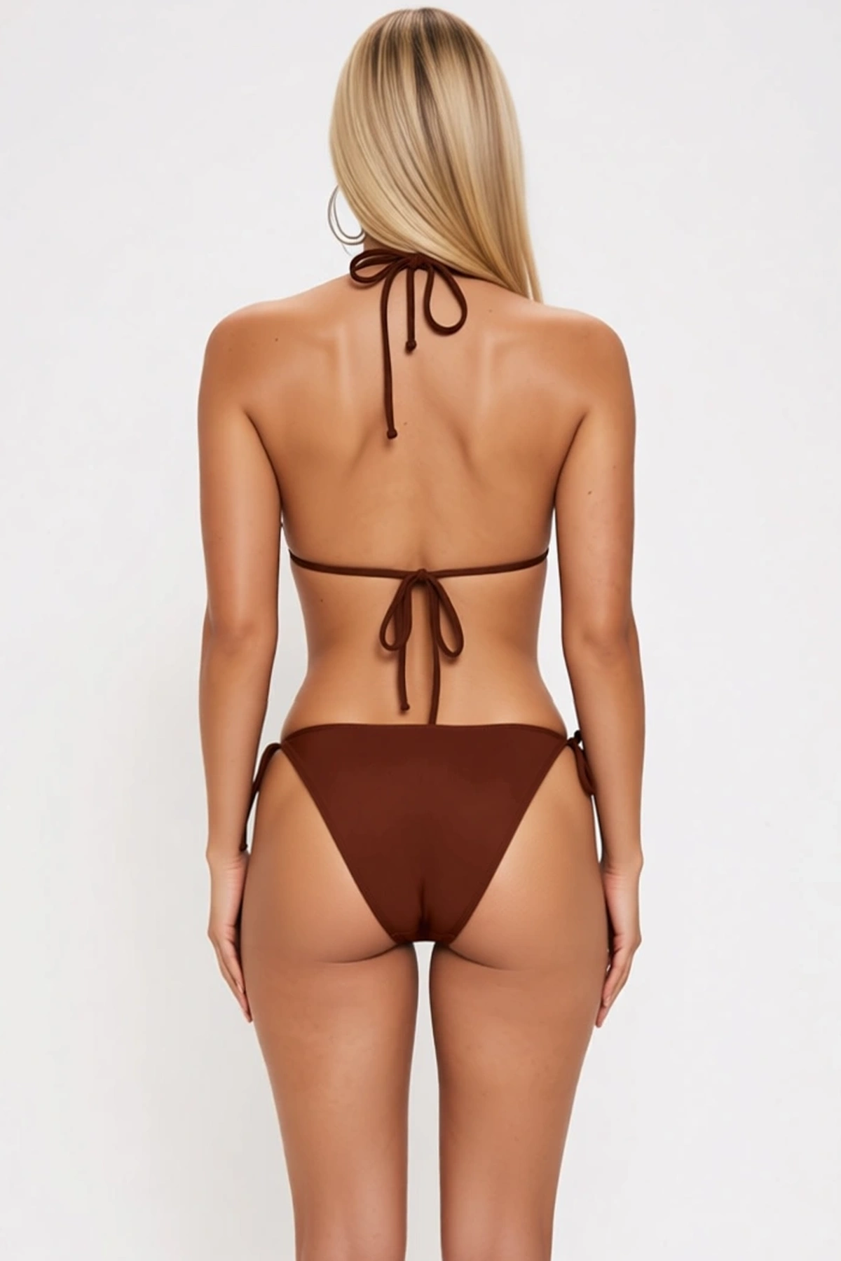 Kadın Bikini Takımı Üçgen Kaplı Düz Desen Normal Bel Slip ve Bağlamalı Alt Dalgıç Örme Kumaş