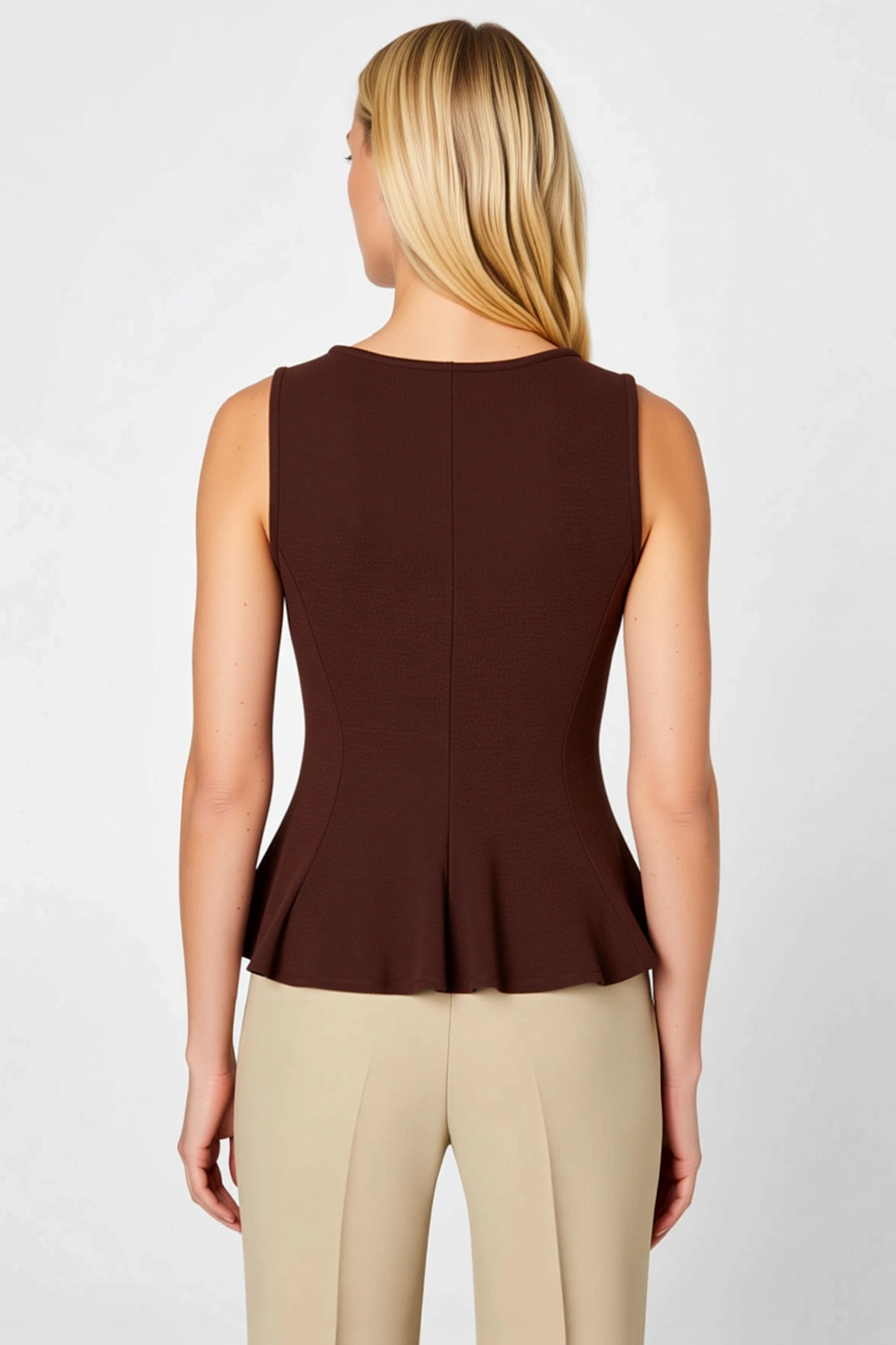 Kadın Bluz Bisiklet Yaka Sıfır Kol Peplum Kesim Örme Dokulu Fitted Kalıp Belden Oturmalı Şık
