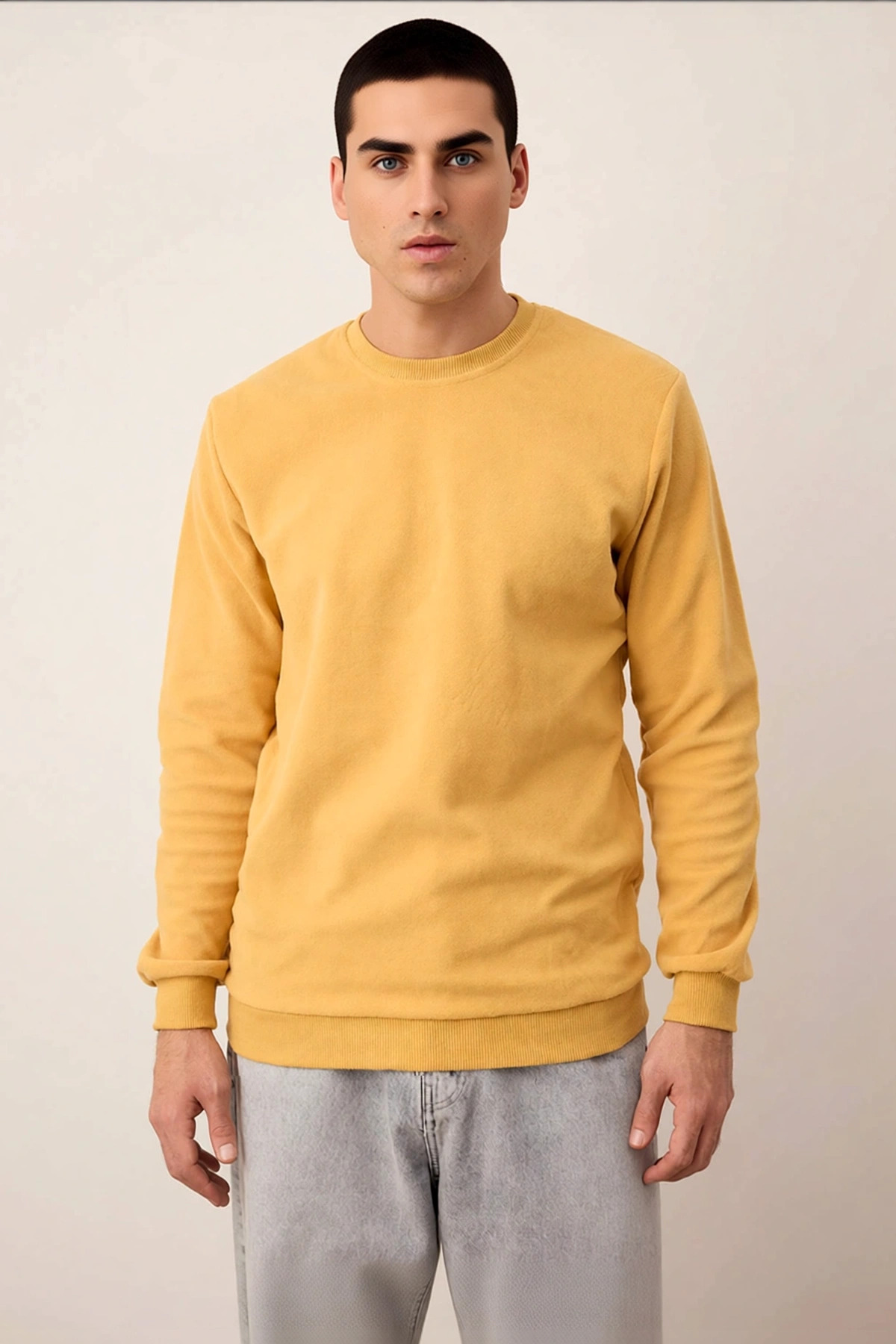 Erkek Bisiklet Yaka Standart Kol Regular Kalıp Polar Sweatshirt Fonksiyonel Dayanıklı Spor