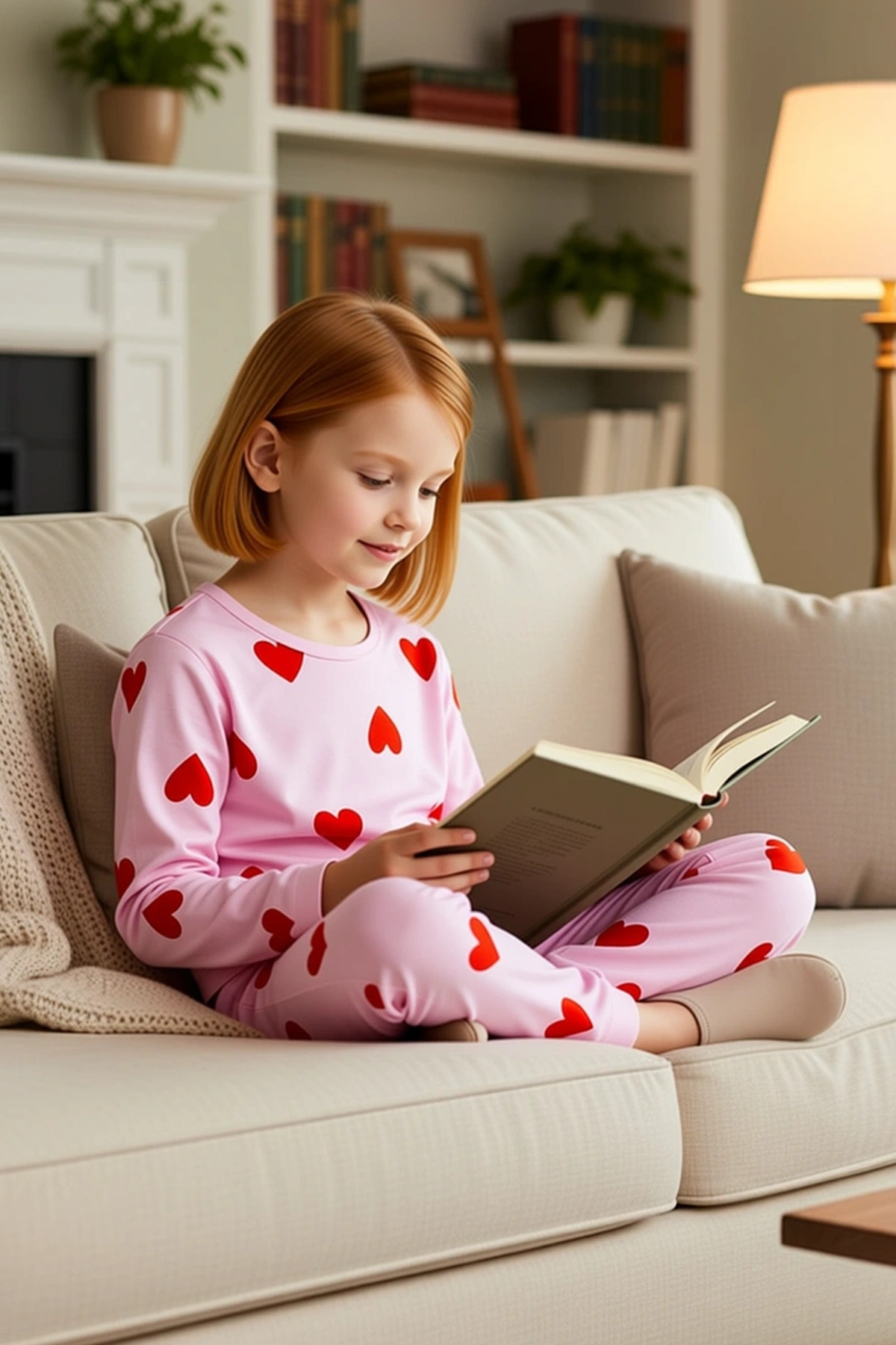 Kız Çocuk Bisiklet Yaka Standart Kol Kalp Baskılı Regular Kız Çocuk Örme Pijama Takımı %100 Pamuk