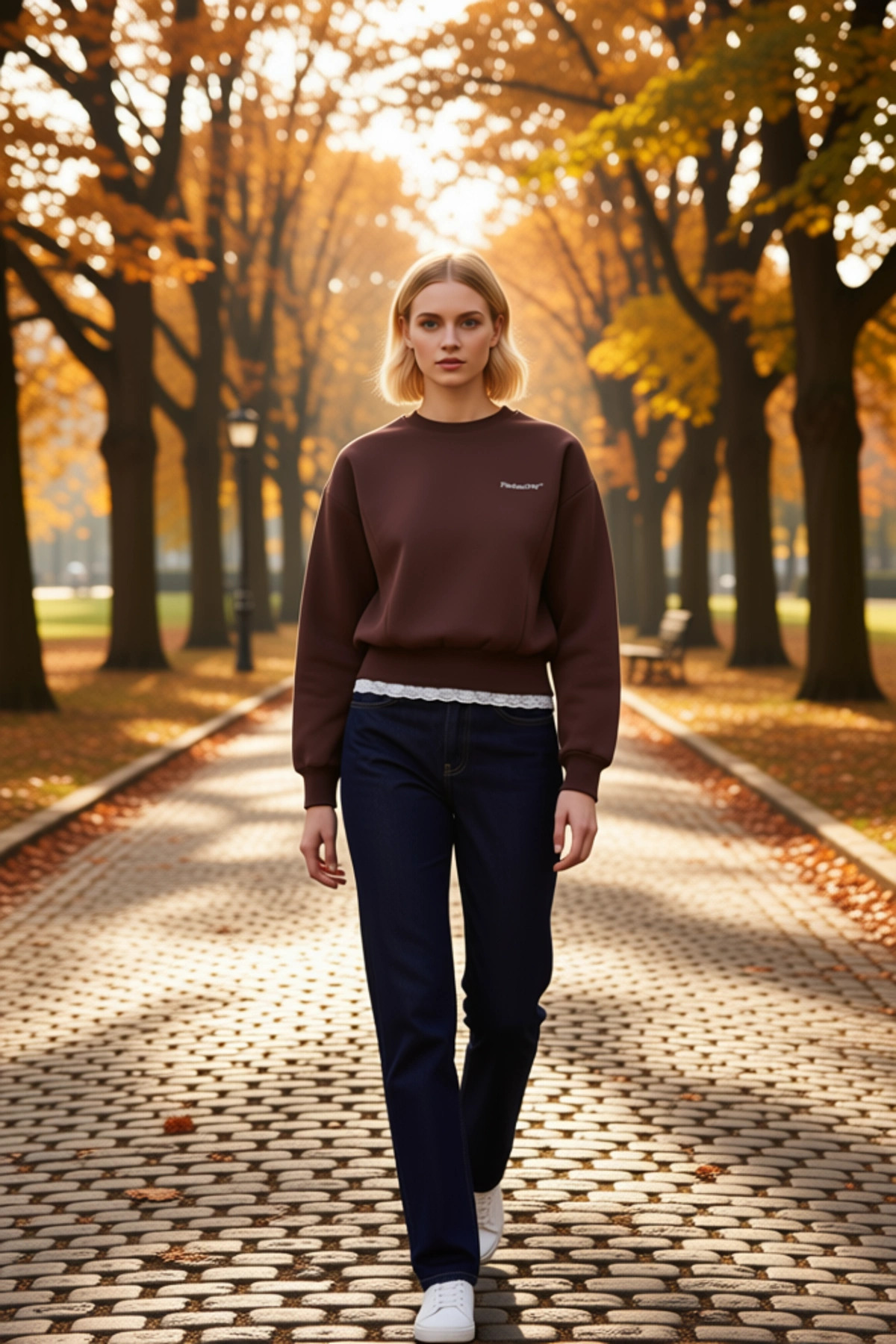 Kadın Bisiklet Yaka Standart Kol Regular Kalıp Slogan Nakışlı Sweatshirt Fonksiyonel Rahat