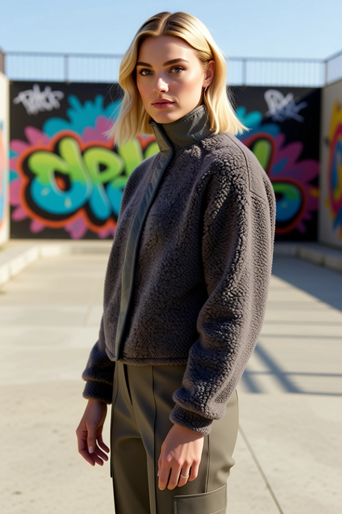 Kadın Dik Yaka Düşük Kol Fermuarlı Peluş Kalın Örme Sweatshirt Fonksiyonel Dayanıklı Rahat