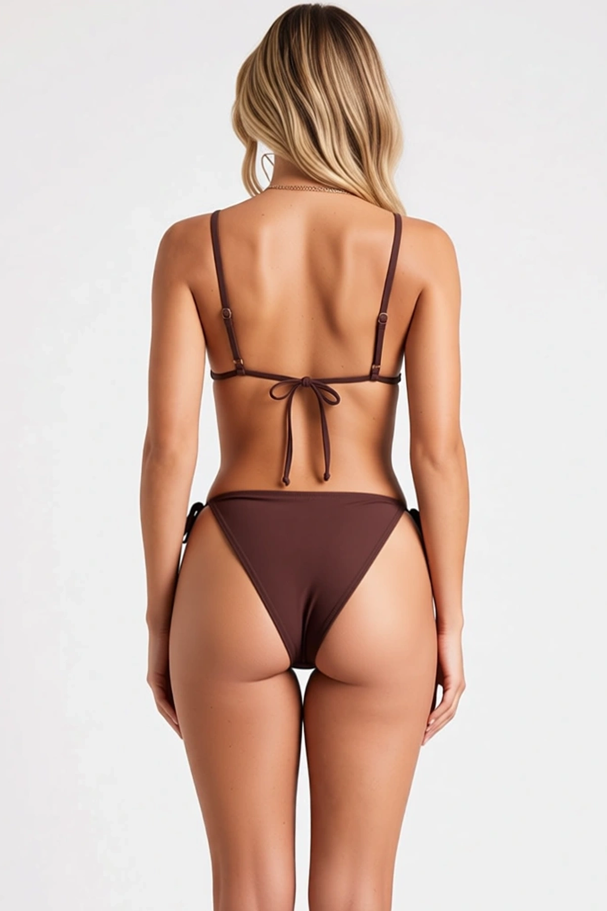 Kadın Bikini Takımı Üçgen Kap Aplike Detay Bağlamalı Slip Alt Kapsız Örme Kumaş Normal Bel