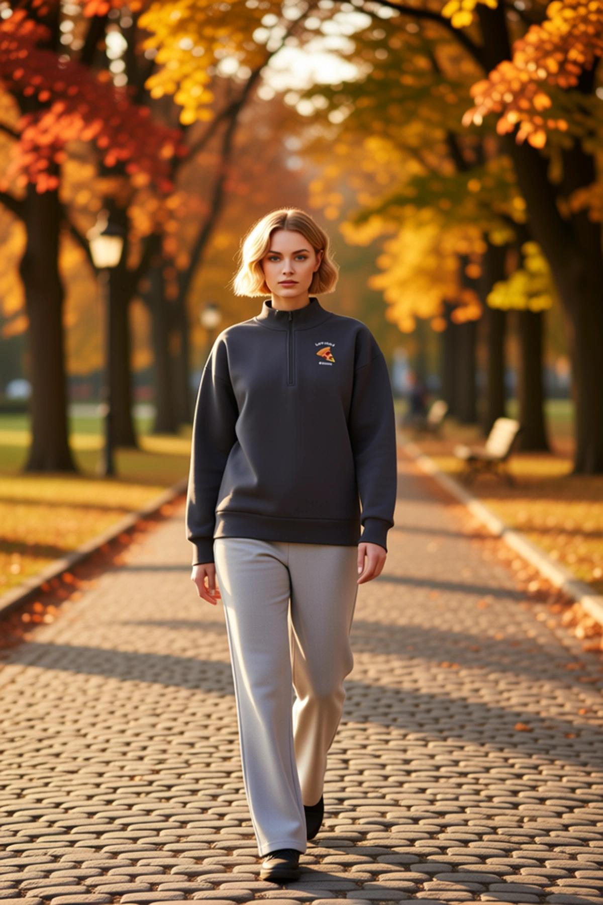 Kadın Dik Yaka Fermuarlı Düşük Kol Oversize Sweatshirt Fonksiyonel Dayanıklı Kaliteli Spor