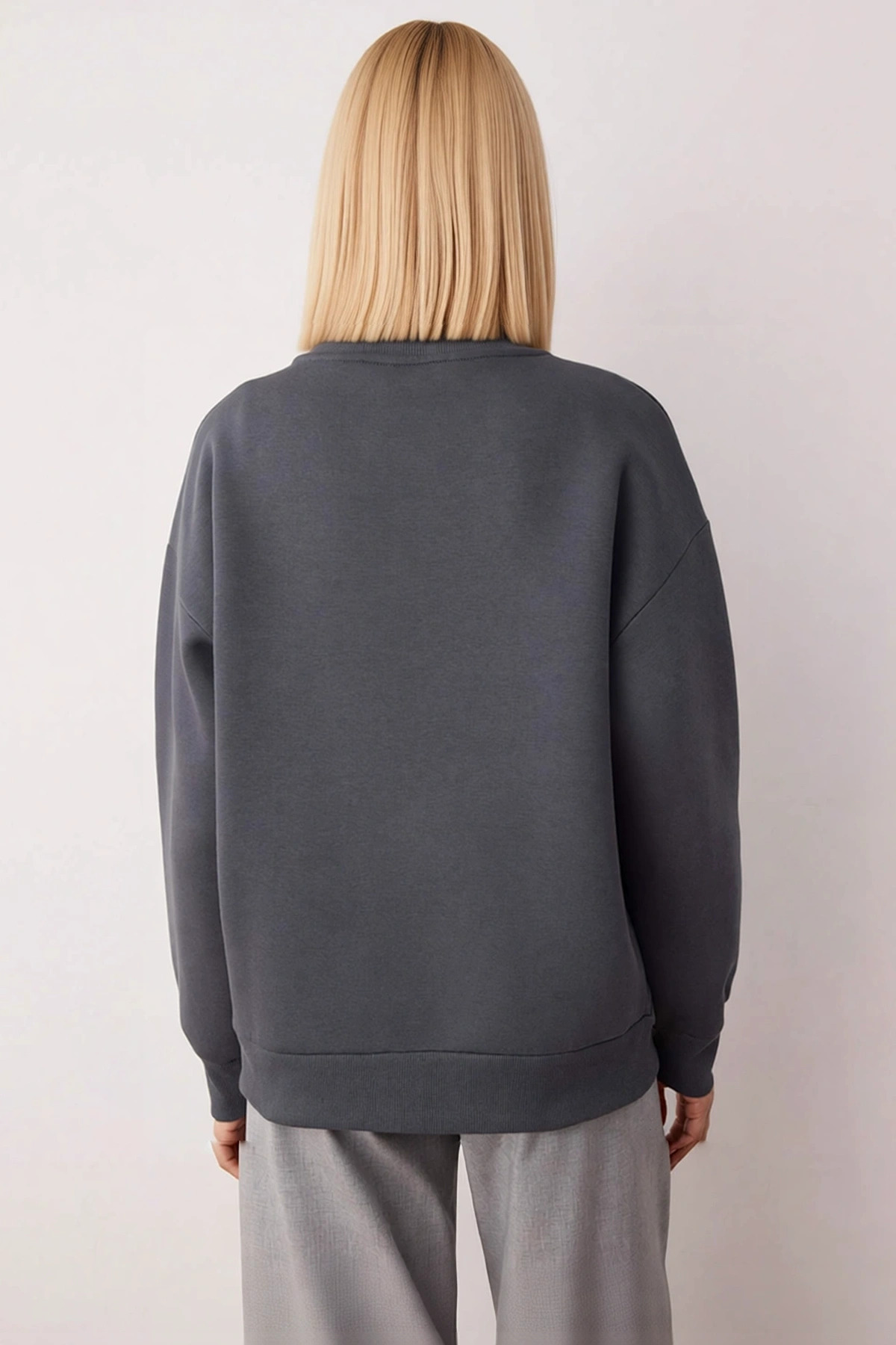 Kadın Dik Yaka Fermuarlı Düşük Kol Oversize Sweatshirt Fonksiyonel Dayanıklı Kaliteli Spor