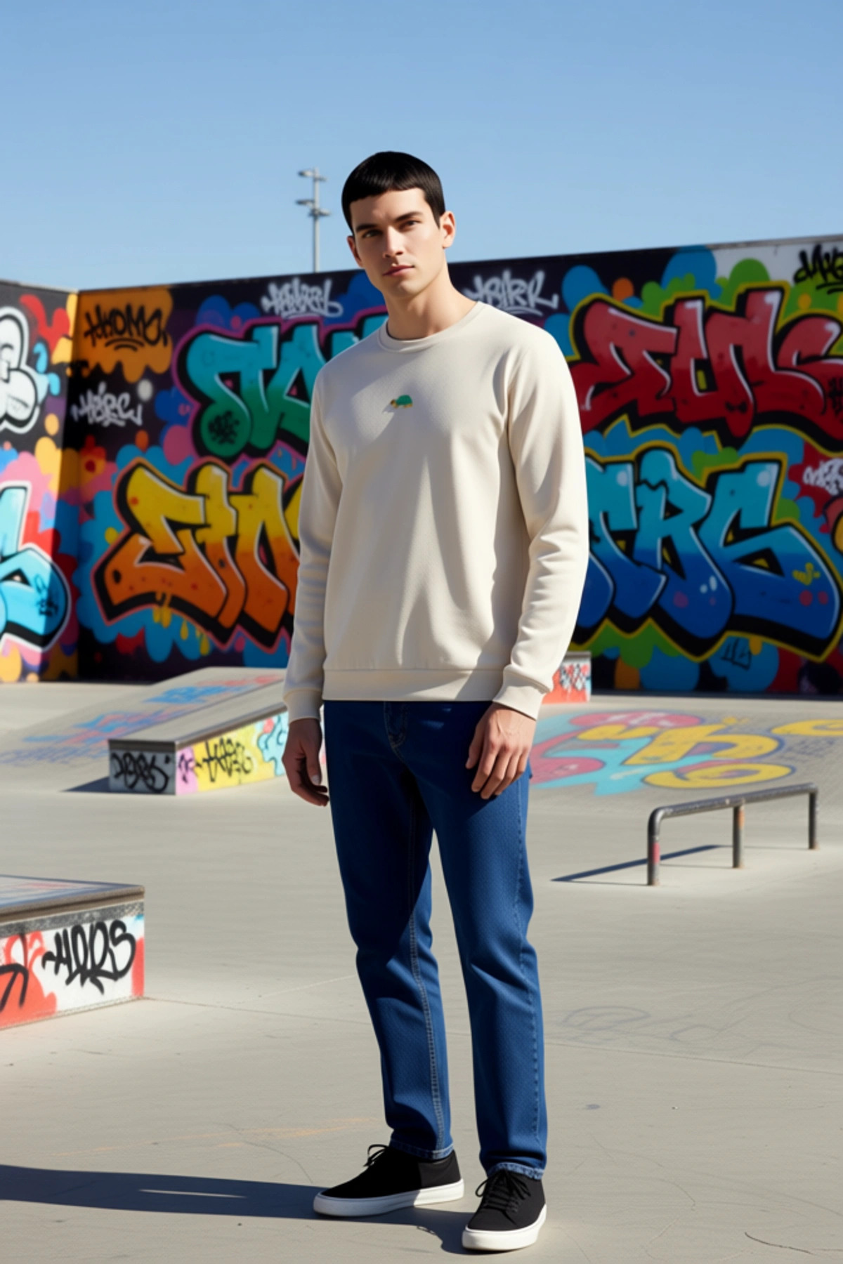 Erkek Bisiklet Yaka Standart Kol Regular Kalıp Hayvan Nakışlı Sweatshirt Fonksiyonel Rahat