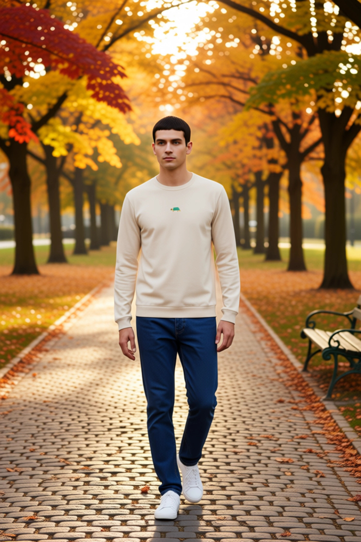 Erkek Bisiklet Yaka Standart Kol Regular Kalıp Hayvan Nakışlı Sweatshirt Fonksiyonel Rahat