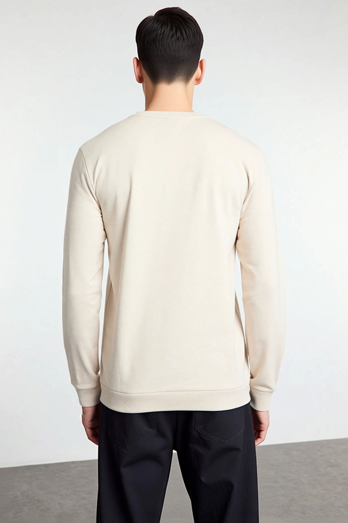 Erkek Bisiklet Yaka Standart Kol Regular Kalıp Hayvan Nakışlı Sweatshirt Fonksiyonel Rahat