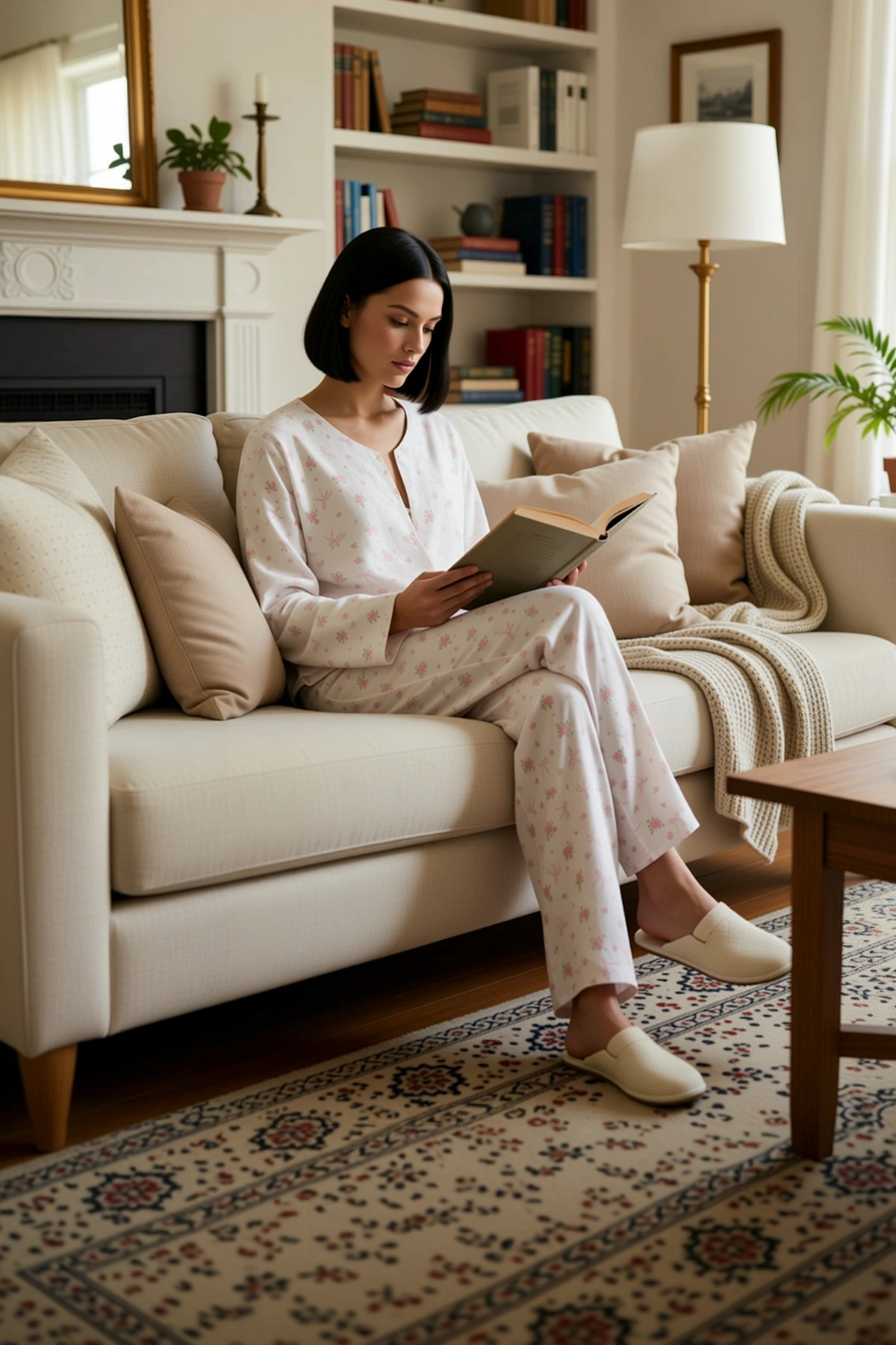 Kadın Müslin Dokuma V Yaka Uzun Kol Regular Kalıp Pijama Takımı Fonksiyonel Şık %100 Pamuk