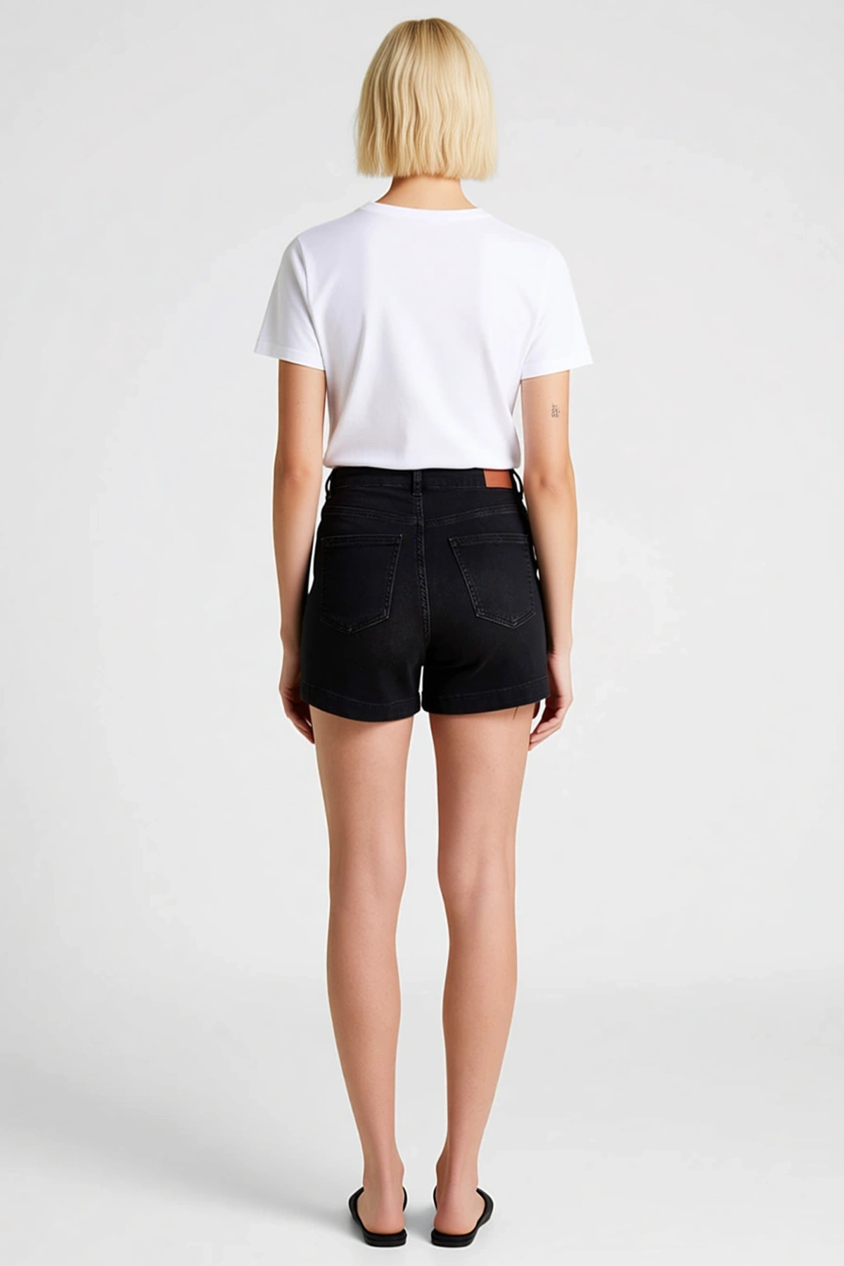 Kadın Şort Denim Yüksek Bel City Short Kalıp Boru Paça Kısa Boy Düz Desen Az Esnek Comfort Dokuma