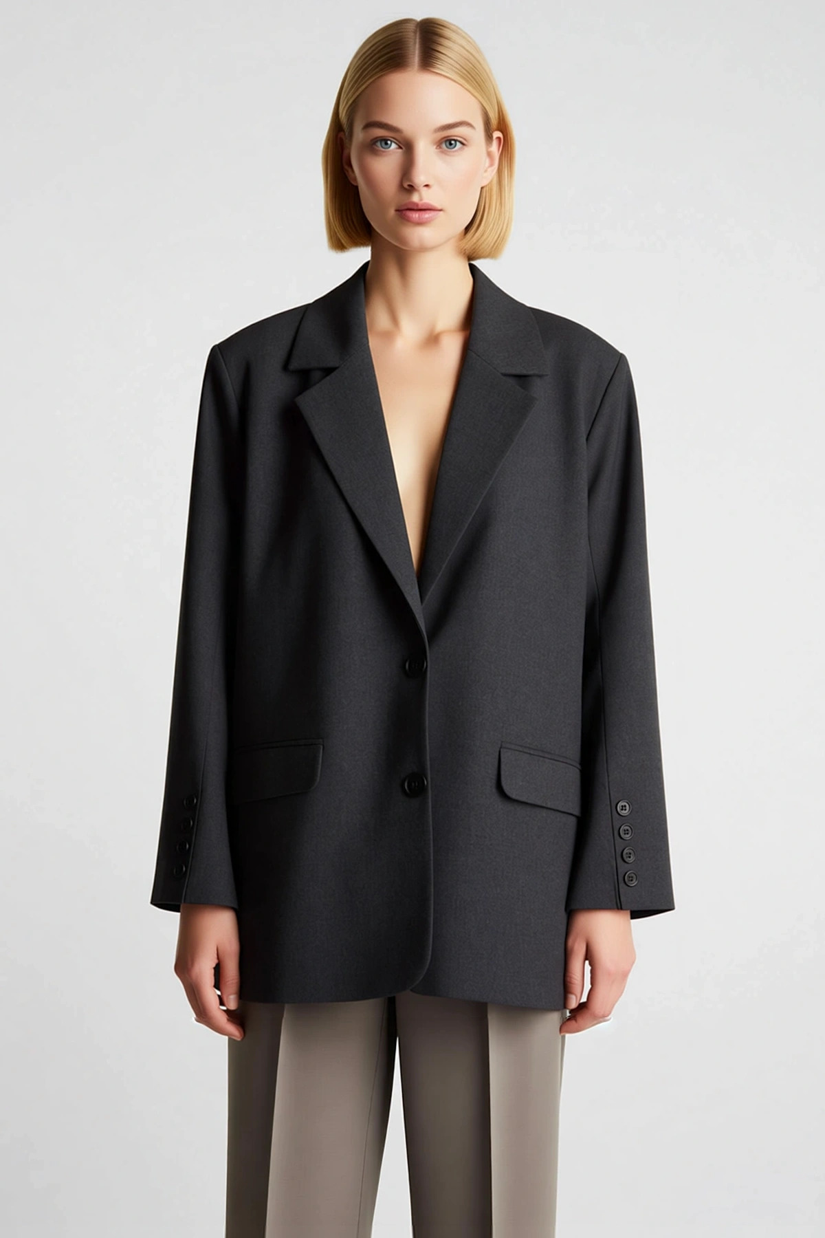 Kadın Ceket Yaka Standart Kol Oversize Kalıp Düz Desen Blazer Fonksiyonel Dayanıklı Modern