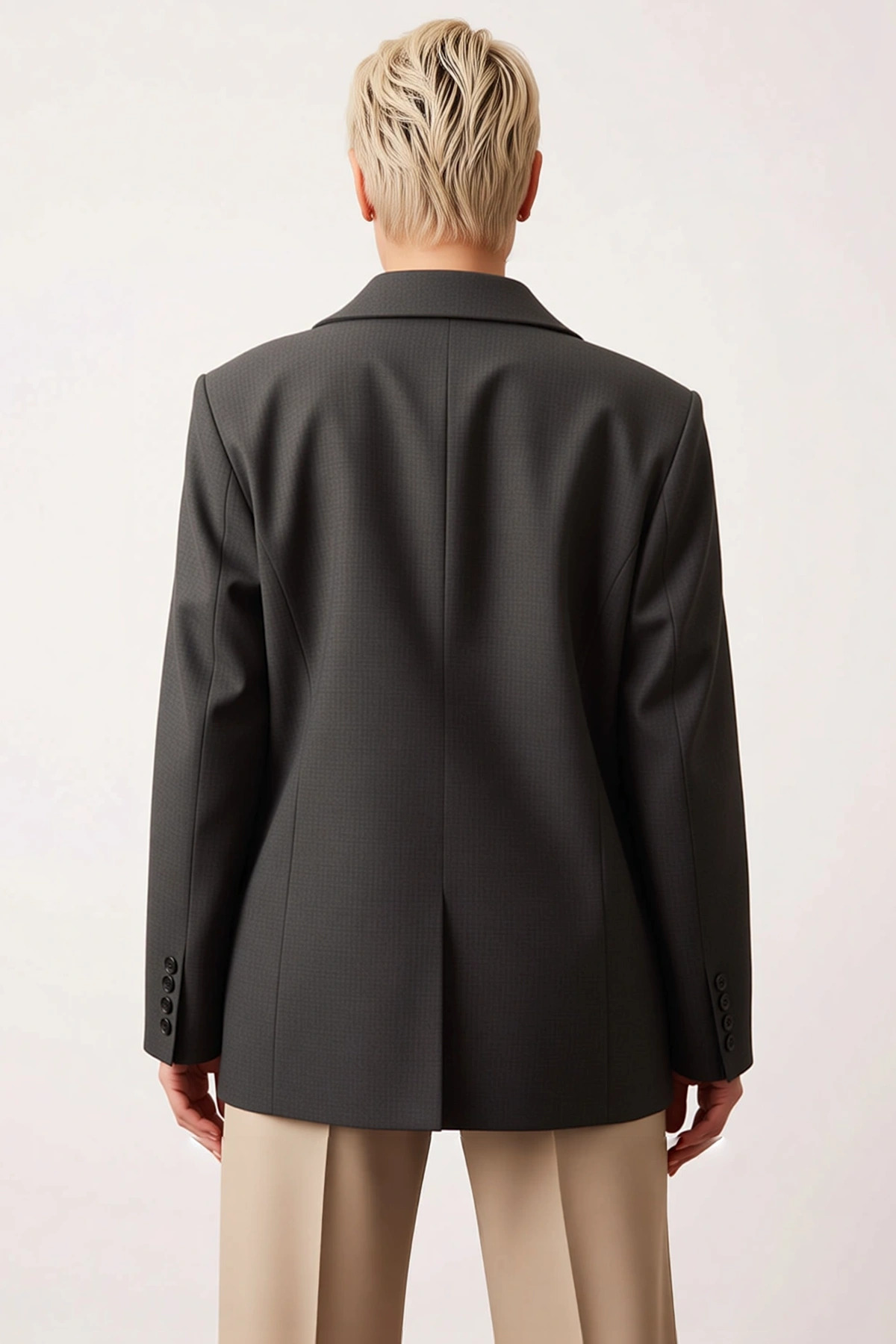 Kadın Ceket Yaka Standart Kol Oversize Kalıp Düz Desen Blazer Fonksiyonel Dayanıklı Modern