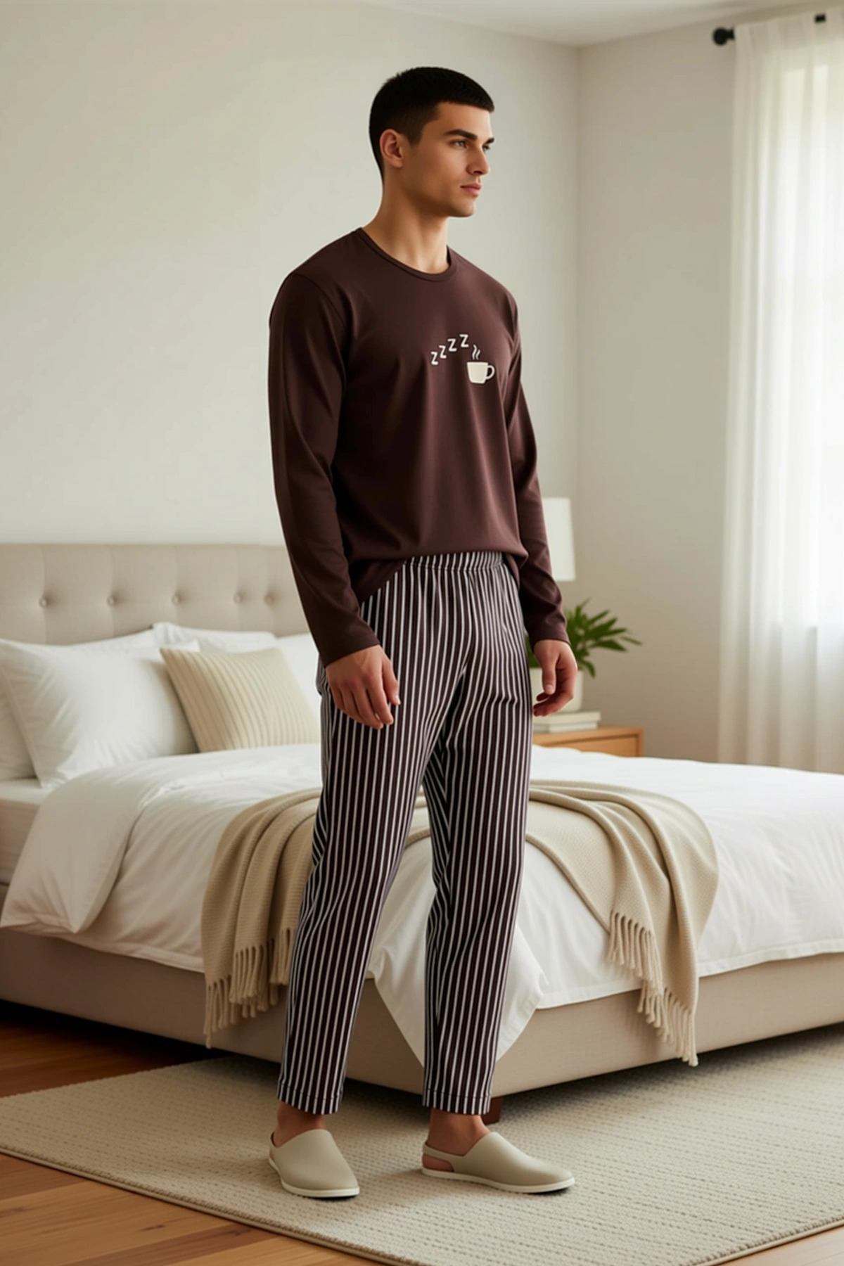 Kadın Bisiklet Yaka Uzun Kollu Regular Kalıp Sweatshirt ve Boru Paça Pantolon Takımı