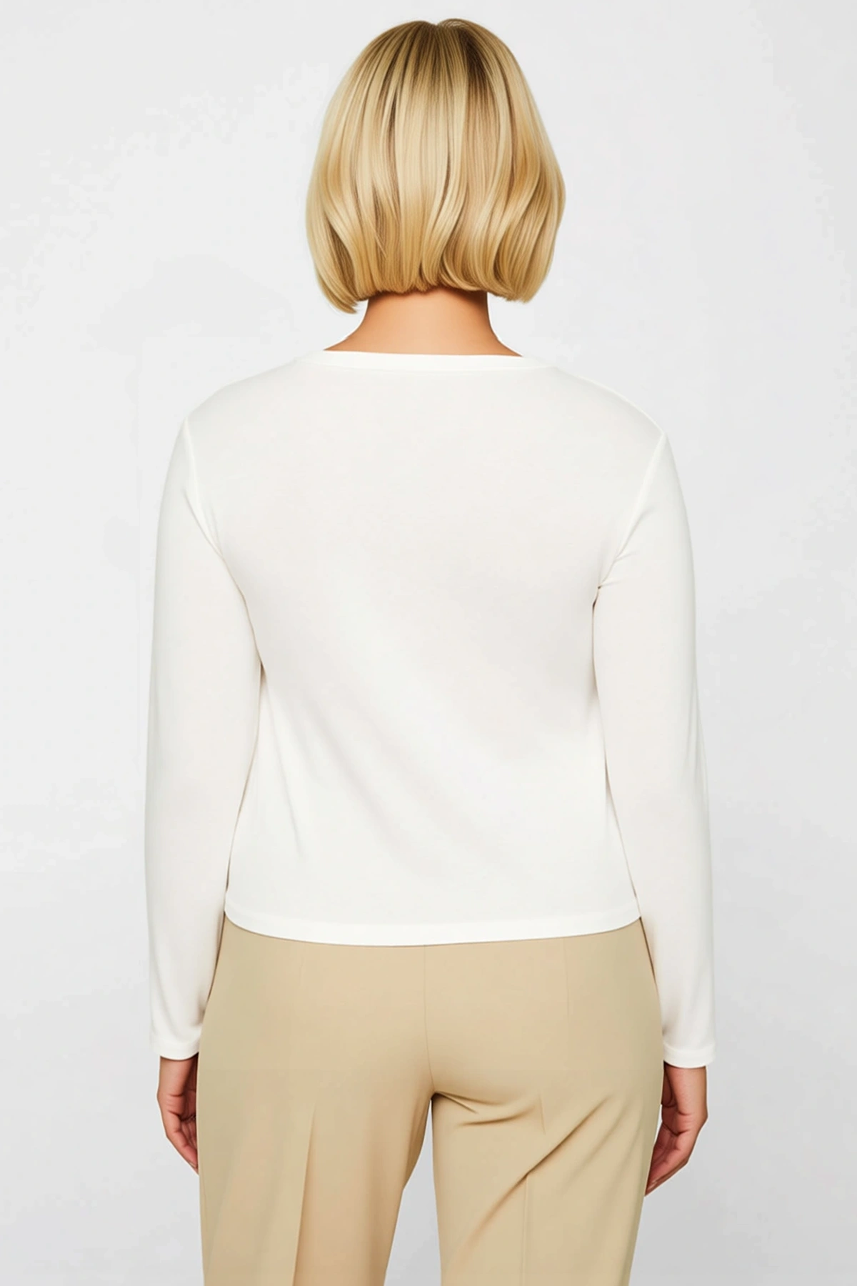 Kadın Büyük Beden Bluz Bisiklet Yaka Uzun Kol Örme Süprem Kumaş Çıtçıtlı Crop Fitted Kalıp Model