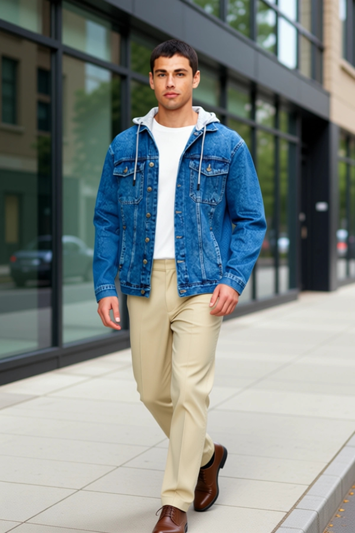 Alternative view of Erkek 0 Pamuk Regular Fit Kapüşonlu Denim Ceket Fonksiyonel Dayanıklı Kaliteli Konforlu