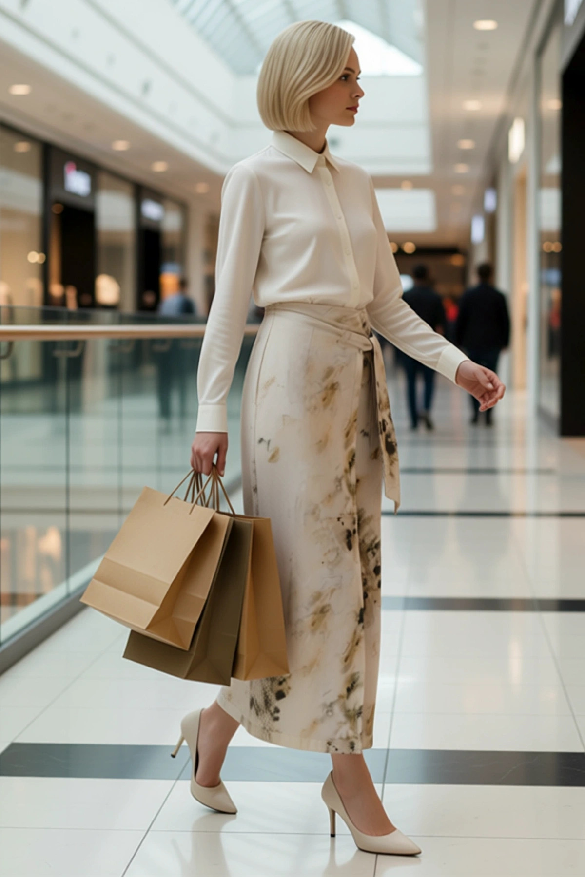 Kadın Batik Desenli Yüksek Bel Midi Sarong Kalıp Dokuma Etek %100 Pamuk Fonksiyonel Modern