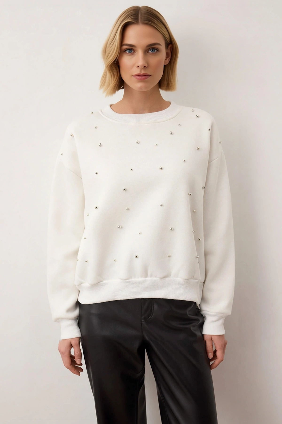 Kadın Bisiklet Yaka Düşük Kol Regular Örme Sweatshirt Fonksiyonel Dayanıklı Kaliteli Rahat