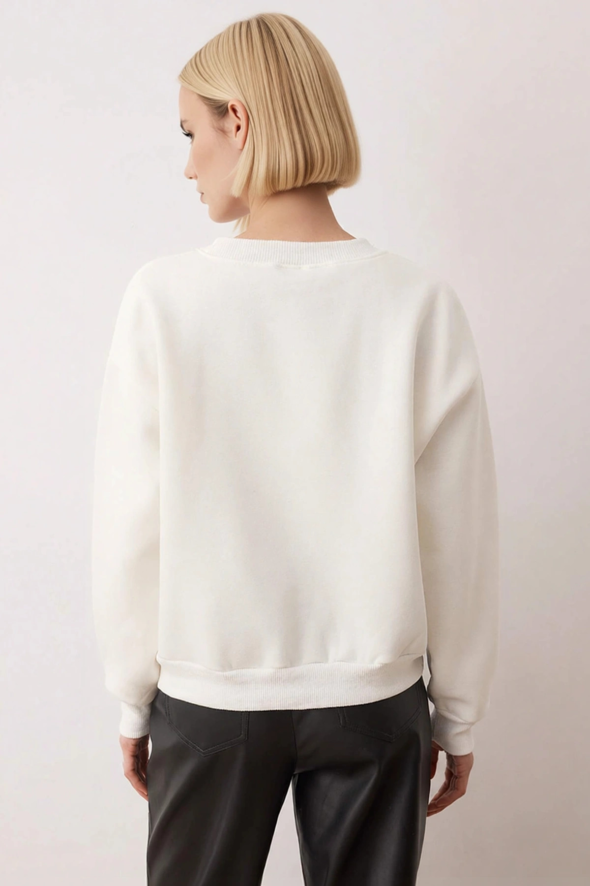 Kadın Bisiklet Yaka Düşük Kol Regular Örme Sweatshirt Fonksiyonel Dayanıklı Kaliteli Rahat