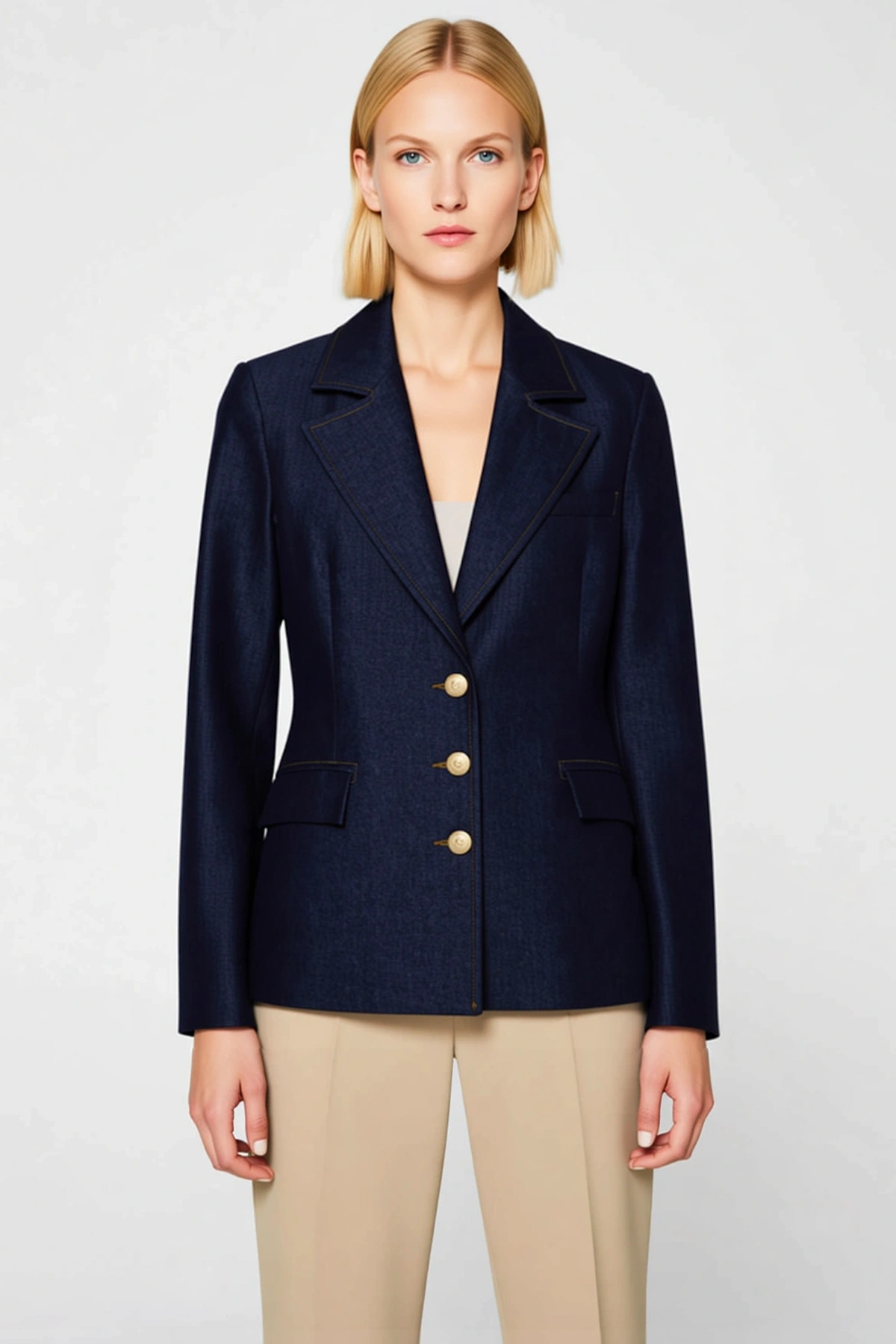 Kadın %100 Pamuk Ceket Yaka Standart Kol Fitted Kalıp Blazer Ceket Fonksiyonel Dayanıklı Şık