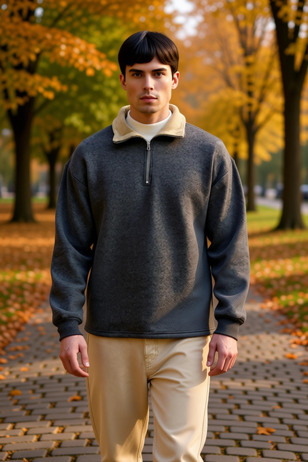 Erkek Dik Yaka Fermuar Detaylı Standart Kol %57 Pamuk %43 Polyester Sweatshirt Fonksiyonel