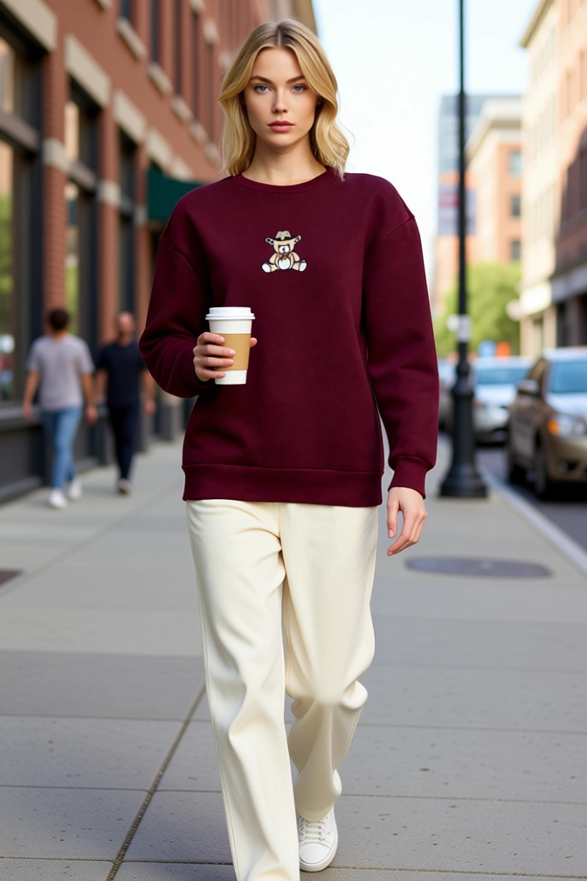 Alternative view of Kadın Bisiklet Yaka Düşük Kol Nakışlı Regular Kalıp Sweatshirt Fonksiyonel Dayanıklı Rahat