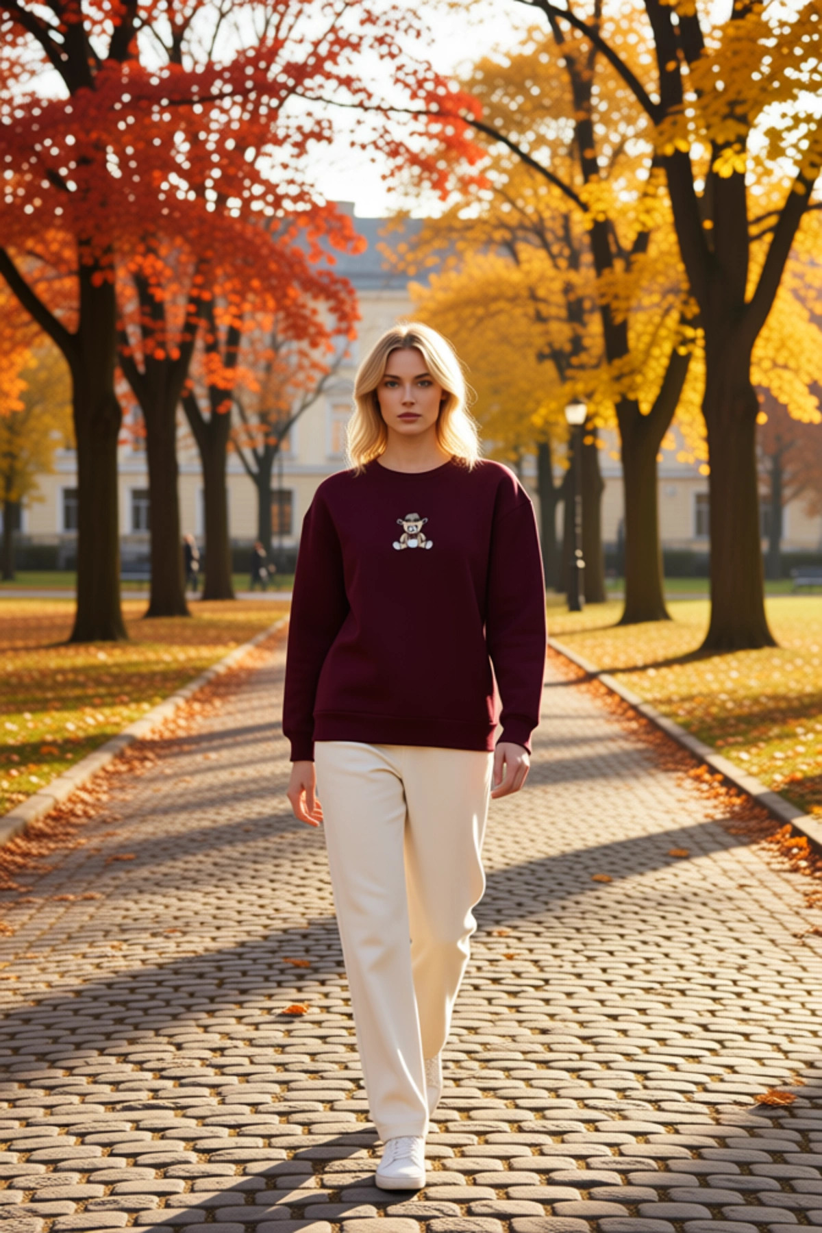 Kadın Bisiklet Yaka Düşük Kol Nakışlı Regular Kalıp Sweatshirt Fonksiyonel Dayanıklı Rahat
