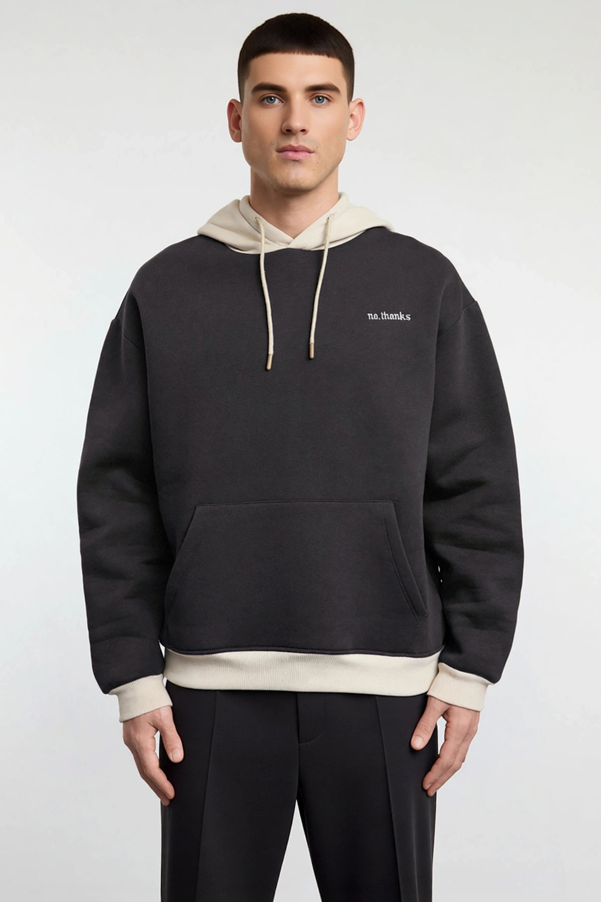 Erkek Kapüşonlu Düşük Kol Uzun Kol Nakışlı Sweatshirt Fonksiyonel Dayanıklı Kaliteli Rahat