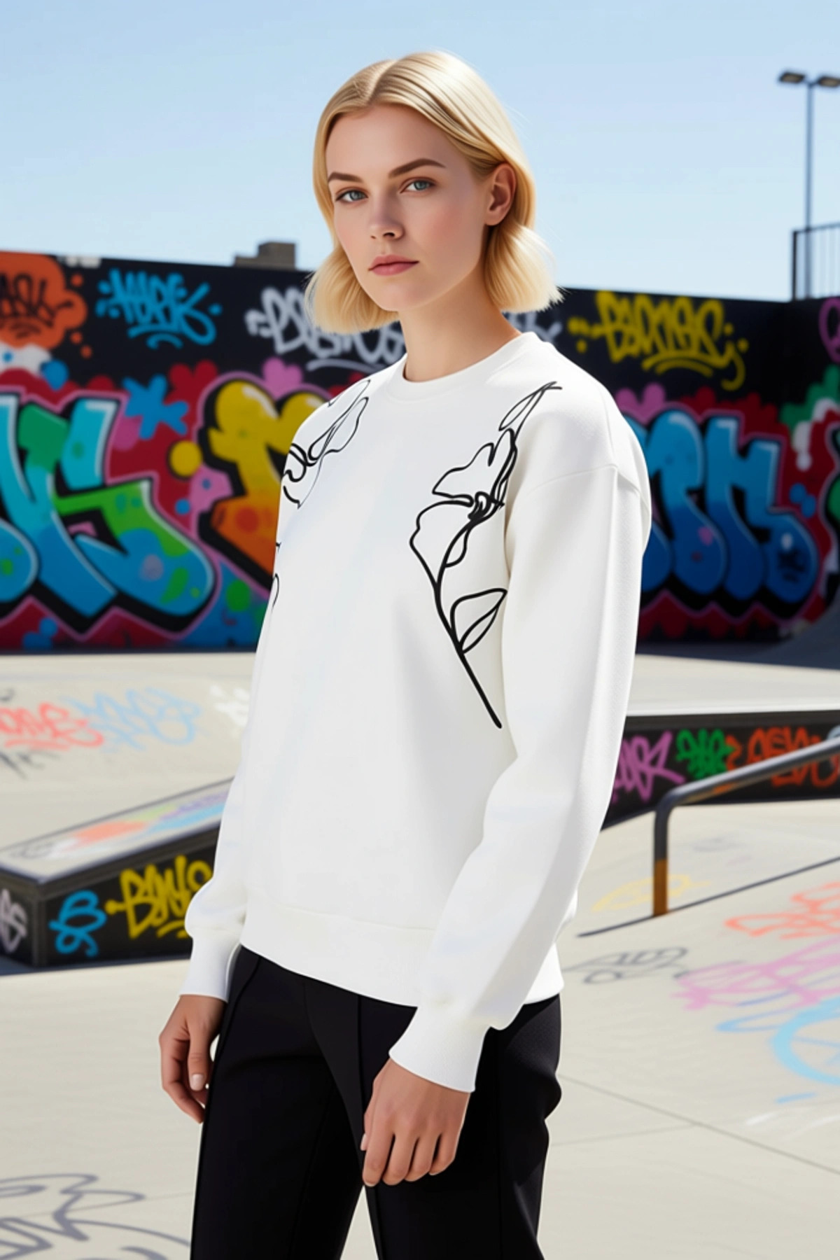Kadın Bisiklet Yaka Standart Kol Nakışlı Sweatshirt Fonksiyonel Dayanıklı Kaliteli Estetik