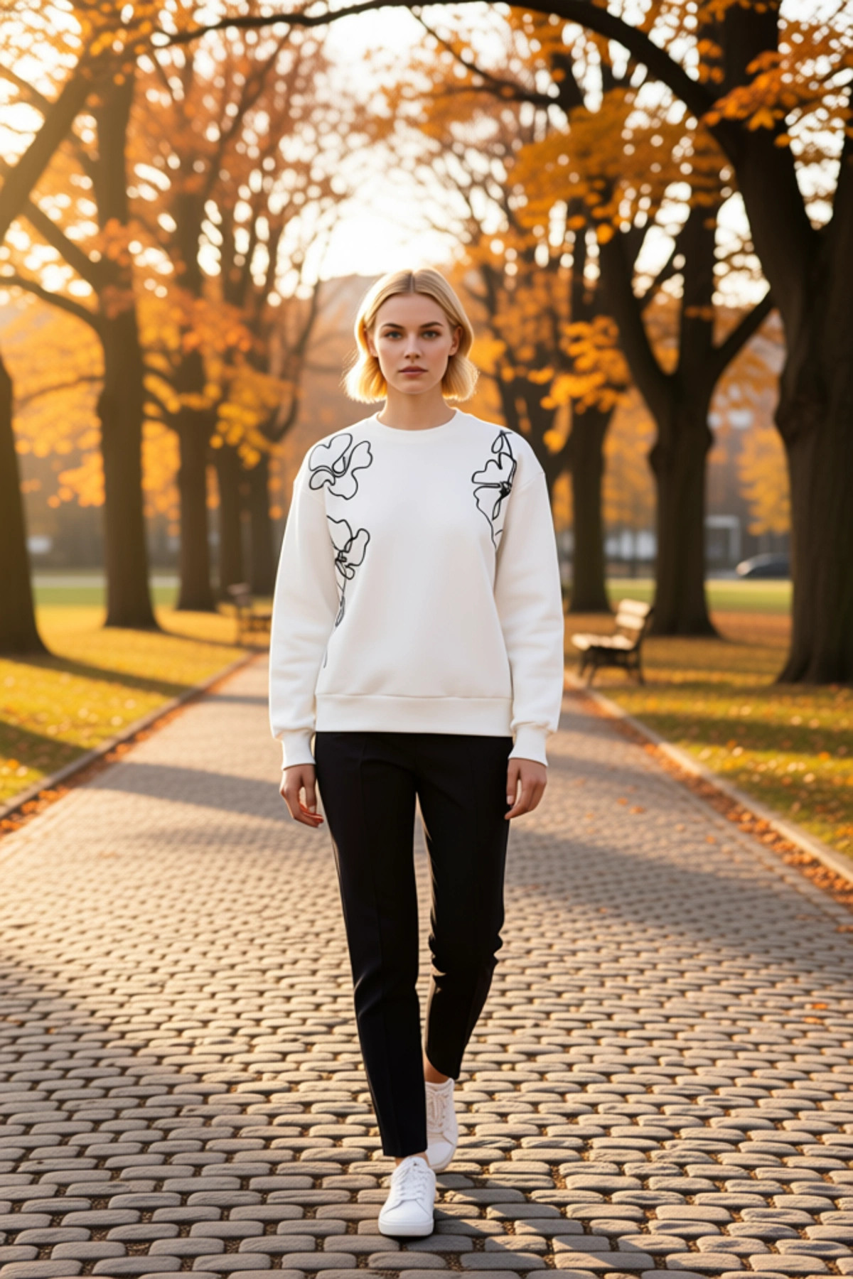 Kadın Bisiklet Yaka Standart Kol Nakışlı Sweatshirt Fonksiyonel Dayanıklı Kaliteli Estetik