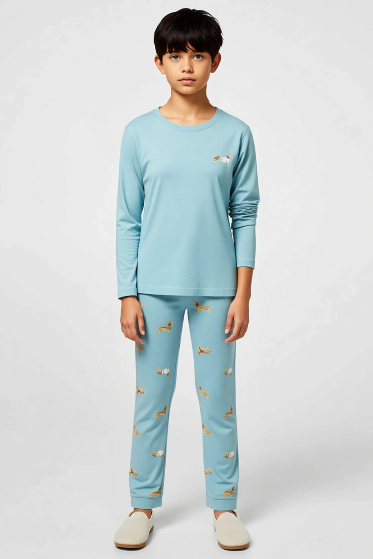 Erkek Çocuk Animal Baskılı Bisiklet Yaka Standart Kol Regular Örme Pijama Takımı Spor %100 Pamuk