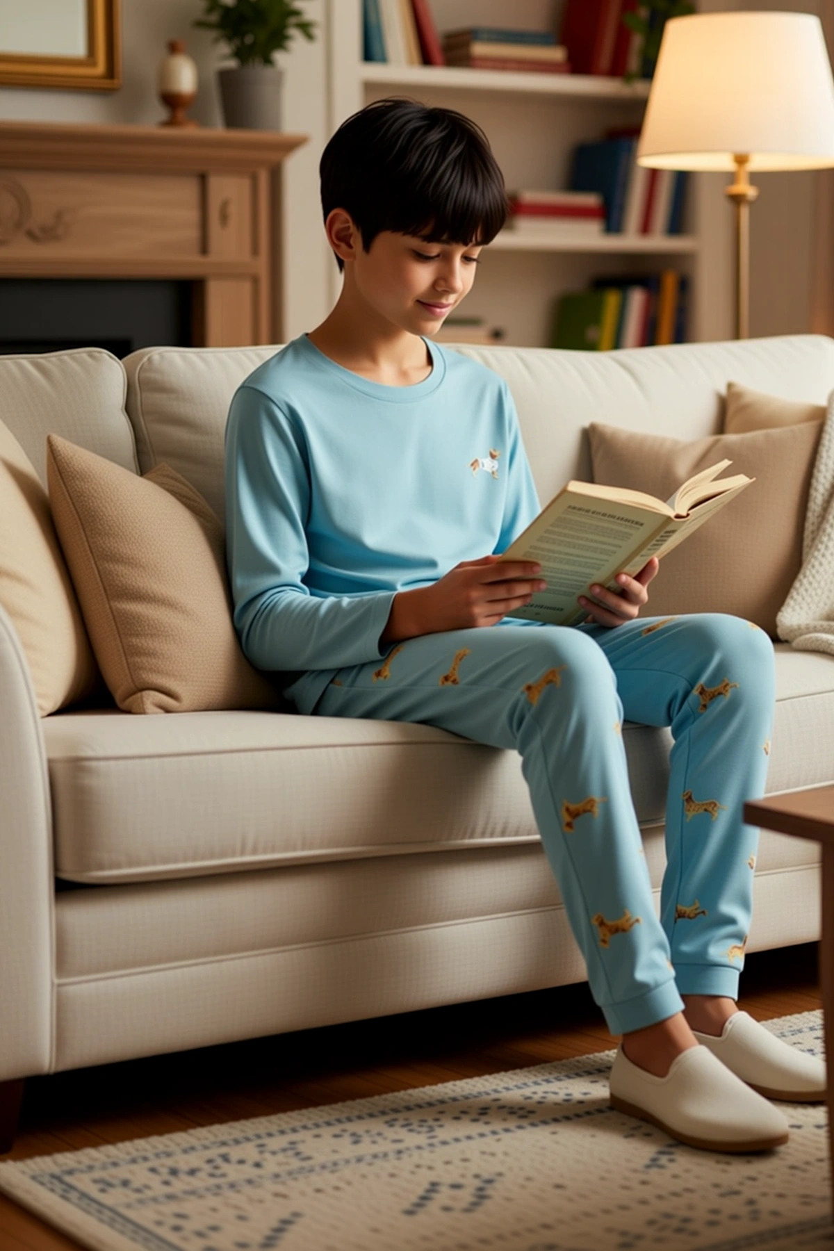 Erkek Çocuk Animal Baskılı Bisiklet Yaka Standart Kol Regular Örme Pijama Takımı Spor %100 Pamuk