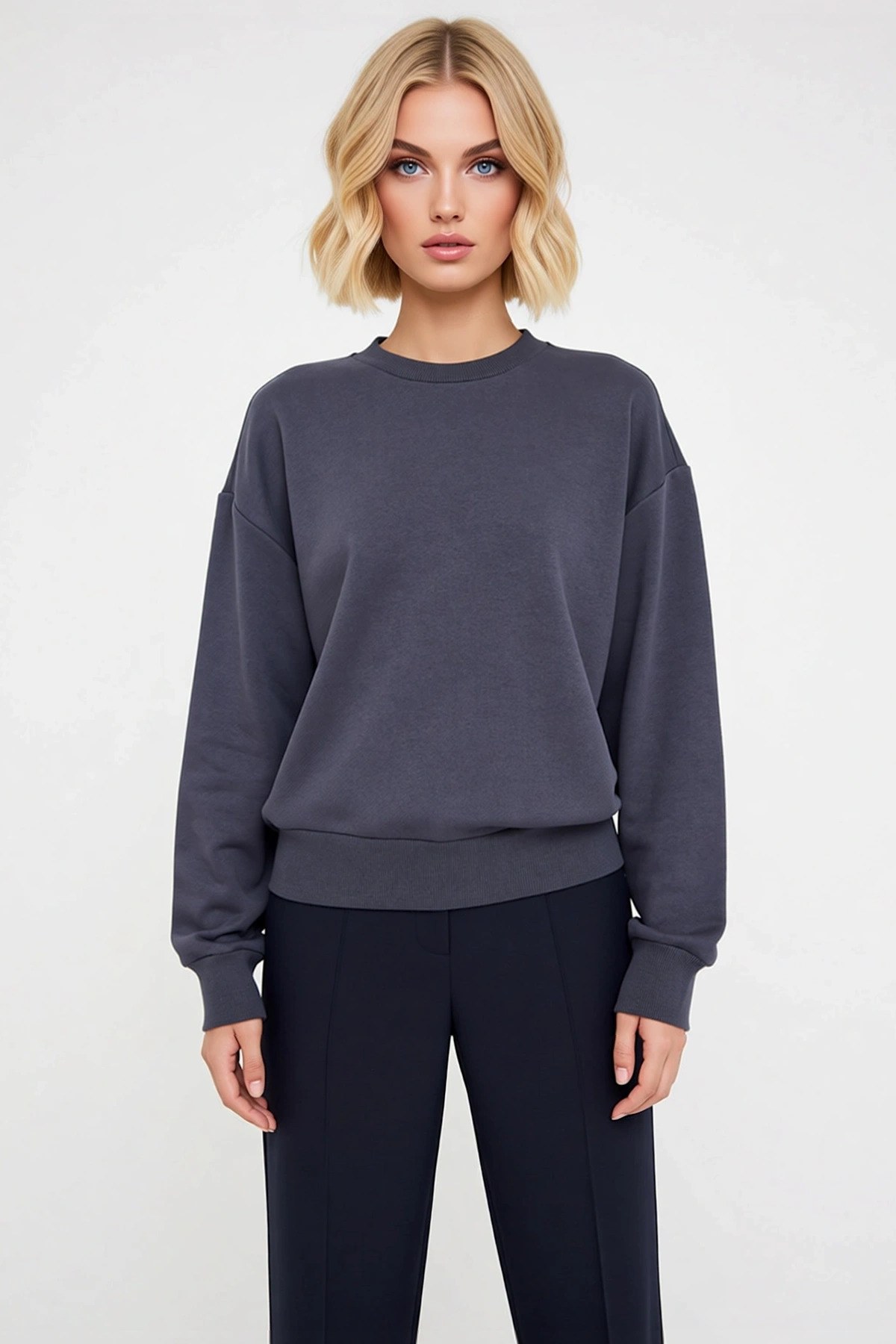 Kadın Bisiklet Yaka Düşük Kol Uzun Kollu Regular Kalıp Sweatshirt Fonksiyonel Dayanıklı Şık