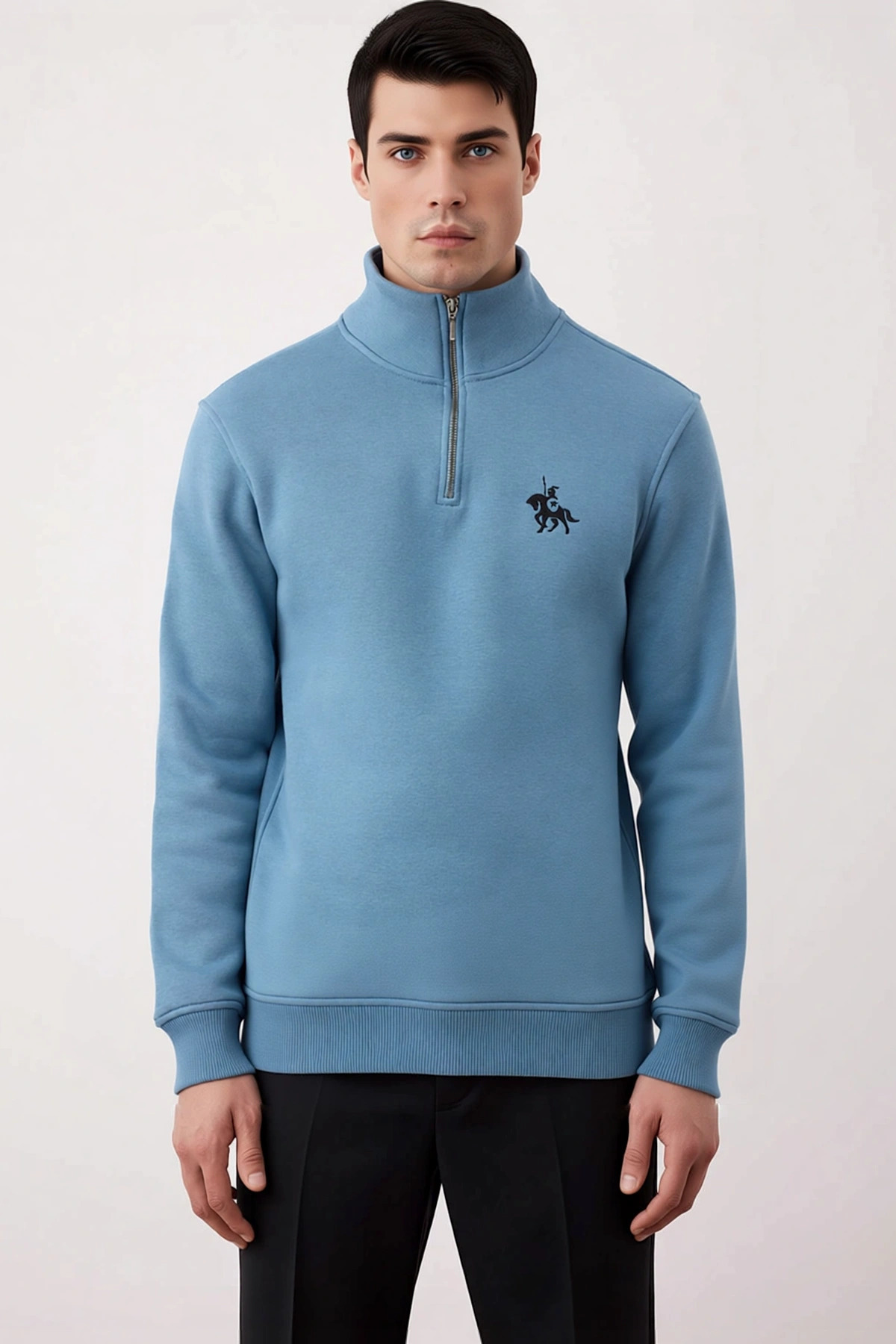 Erkek Dik Yaka Fermuarlı Standart Kol Regular Kalıp Sweatshirt Fonksiyonel Dayanıklı Rahat