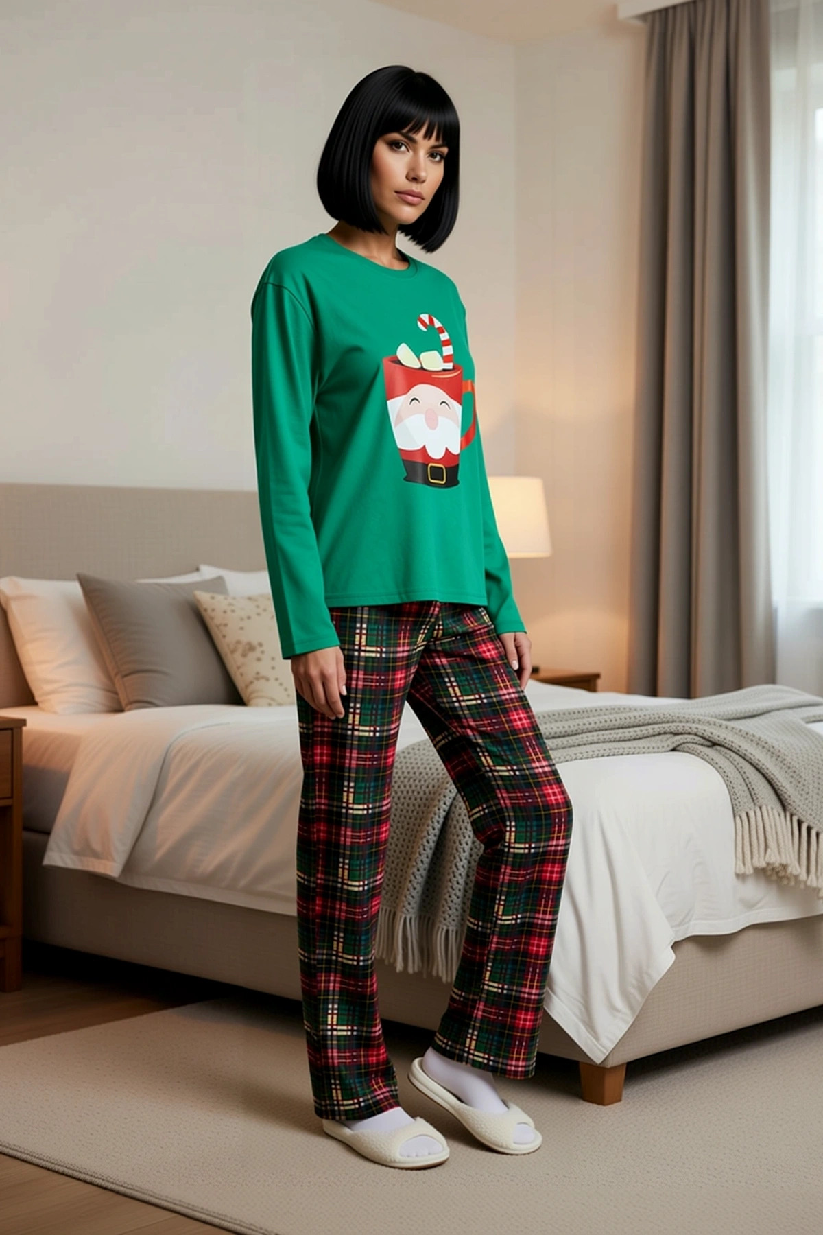 Kadın Bisiklet Yaka Standart Kol Regular Kalıp Pijama Takımı Fonksiyonel Modern %100 Pamuk