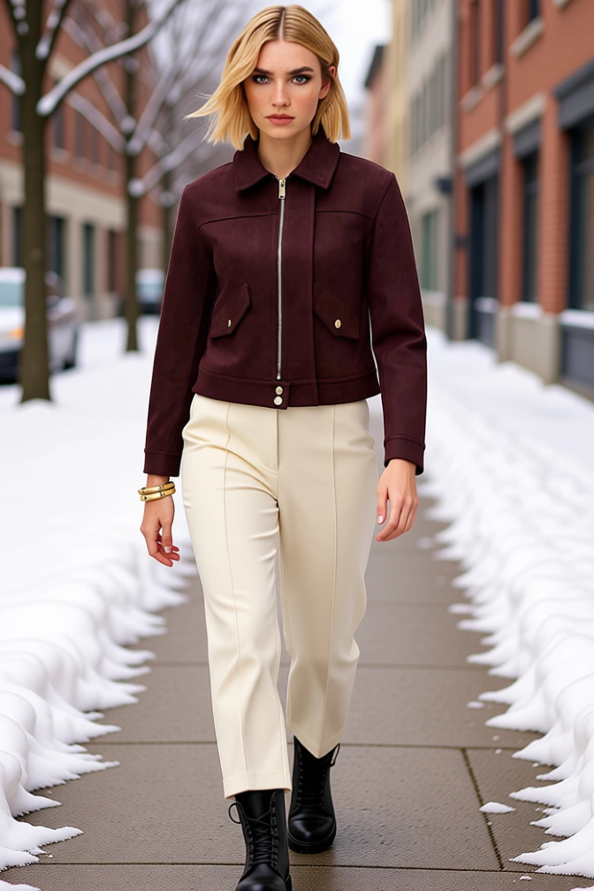 Alternative view of Kadın Fitted Kalıp Ceket Yaka Standart Kol Düz Desen Süet Dokuma İnce Ceket Mont Dayanıklı