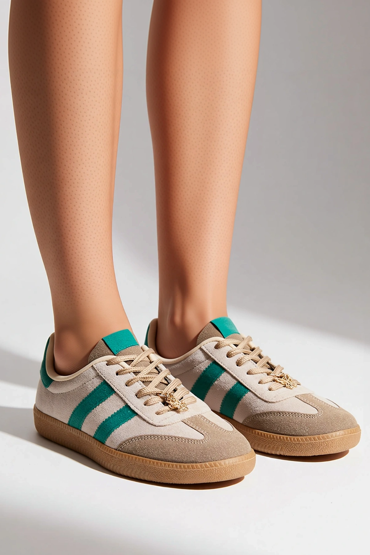 Kadın Renk Bloklu Şeritli Süet Sneaker Bağcıklı Düz Topuk Casual Günlük Rahat Konforlu Modern Şık