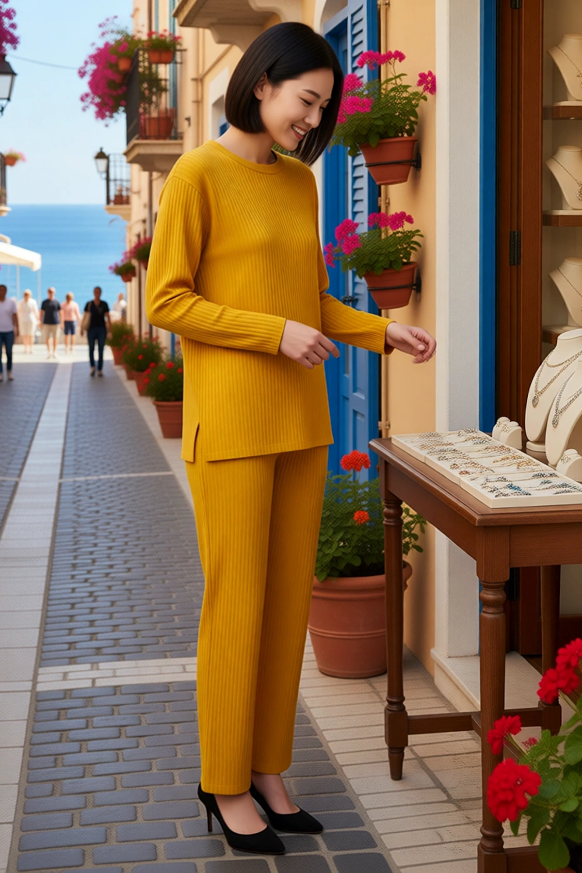 Kadın Büyük Beden Ribana Örme Uzun Kollu Rahat Kesim Wide Leg Pantolon Takım Konforlu Günlük Modern