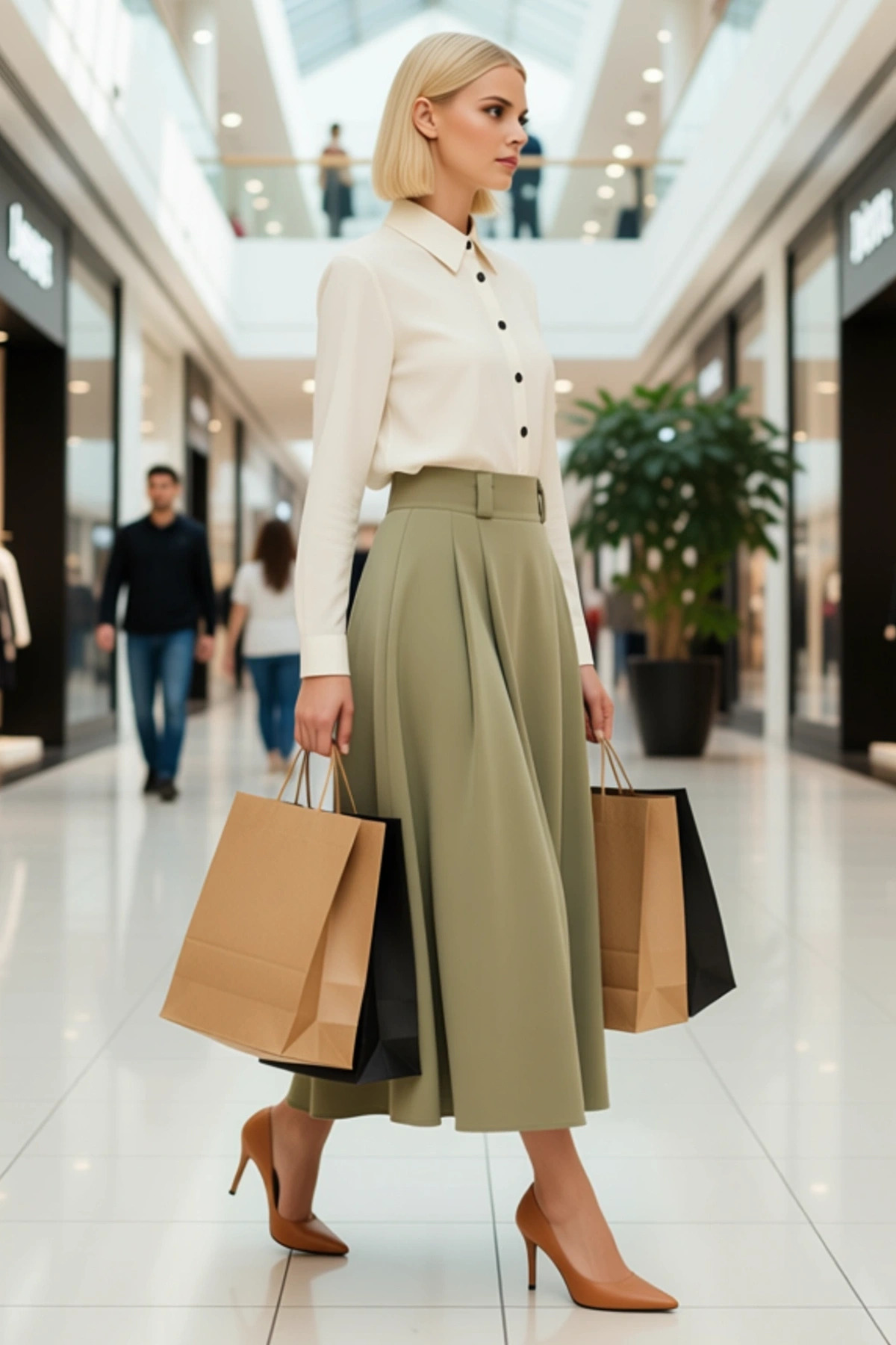 Kadın Pileli Maxi Boy Dokuma Etek Yüksek Bel Düz Desen Fonksiyonel Dayanıklı Kaliteli Spor
