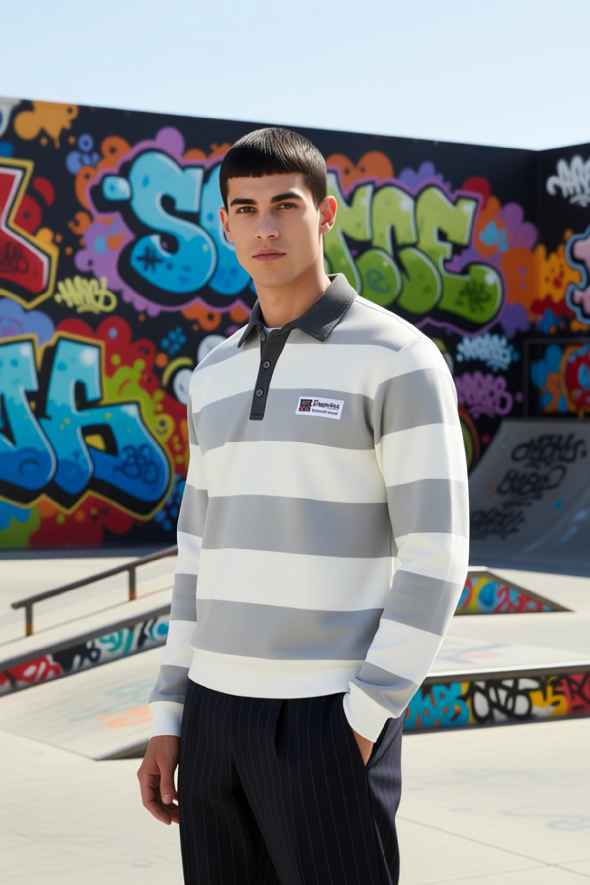 Erkek Polo Yaka Standart Kol Çizgili Sweatshirt Fonksiyonel Dayanıklı Kaliteli Konforlu Şık
